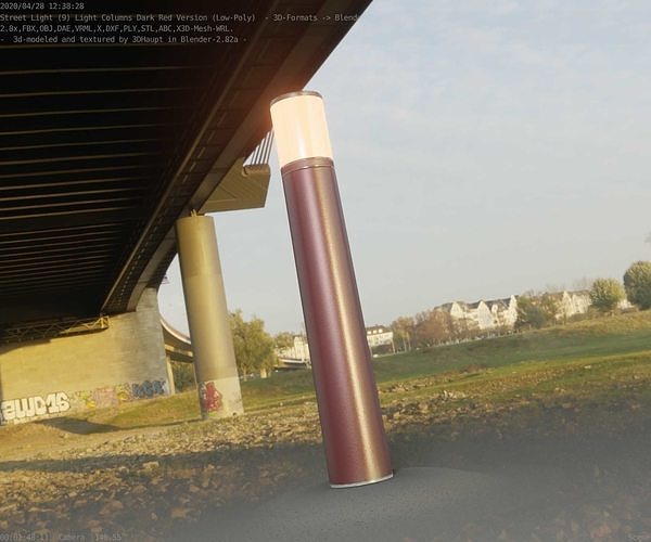 Dark Red Light-Column -27- Street-Light 9 Low-poly 3D model