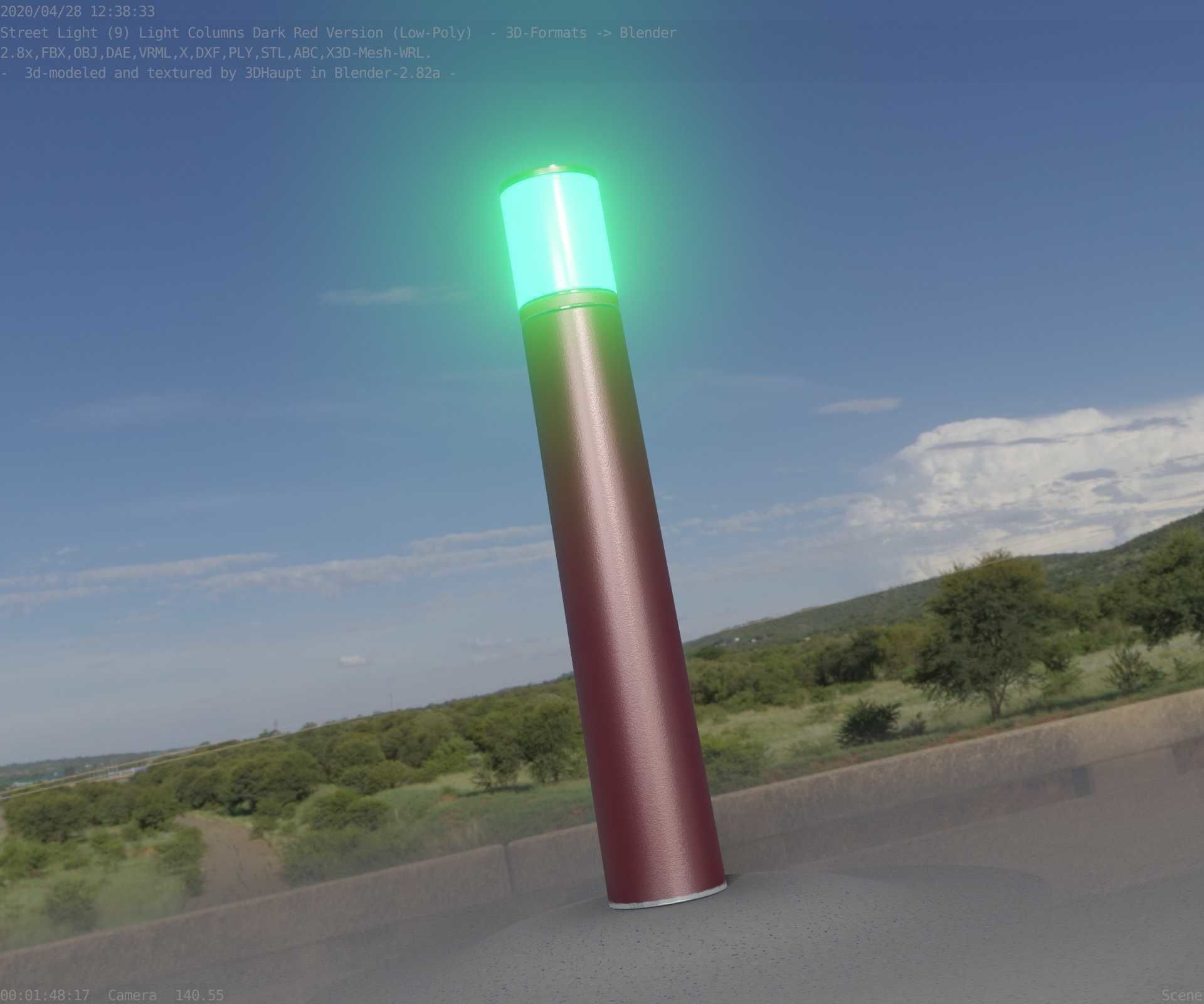 Dark Red Light-Column -27- Street-Light 9 Low-poly 3D model_24