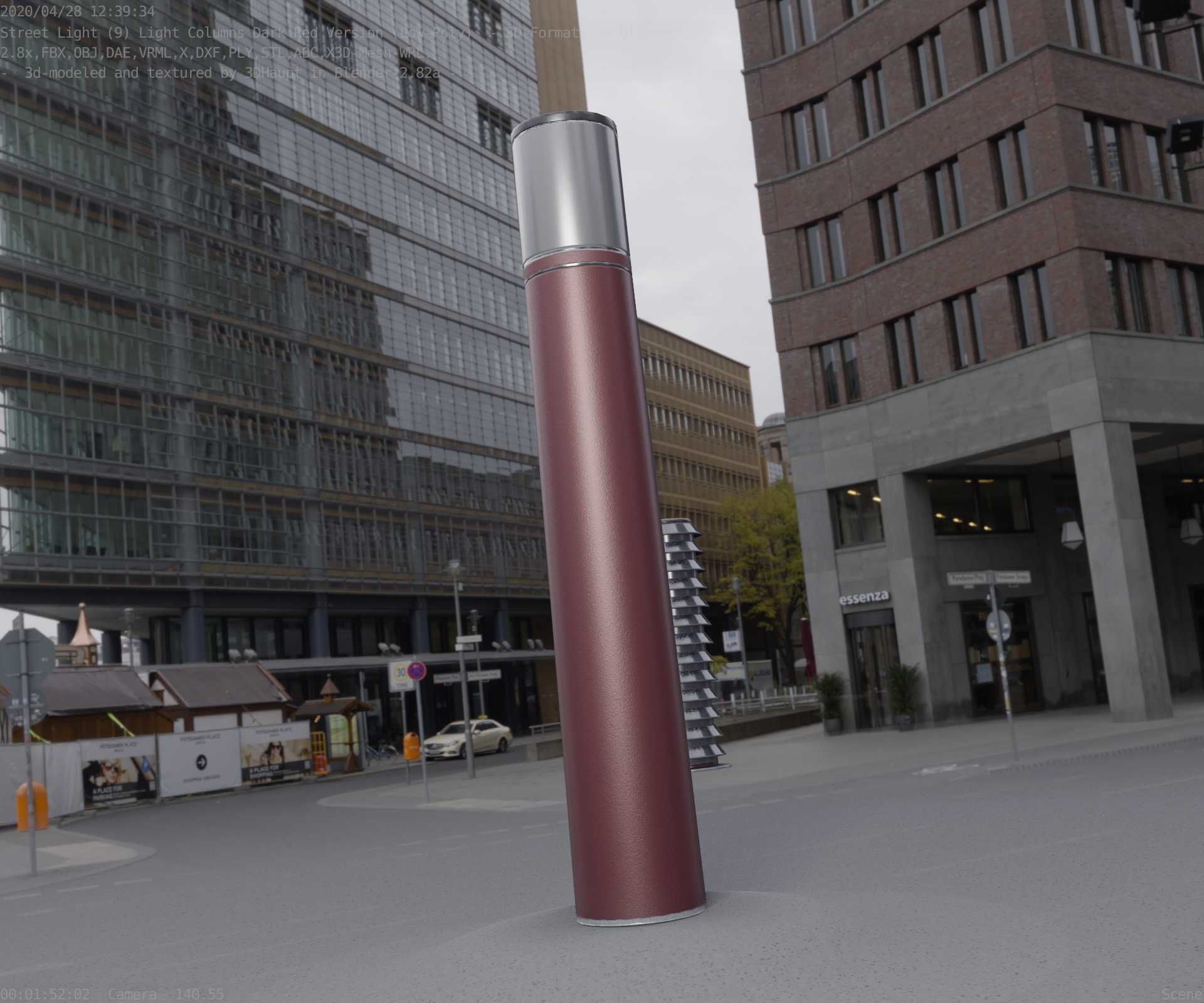 Dark Red Light-Column -27- Street-Light 9 Low-poly 3D model_90