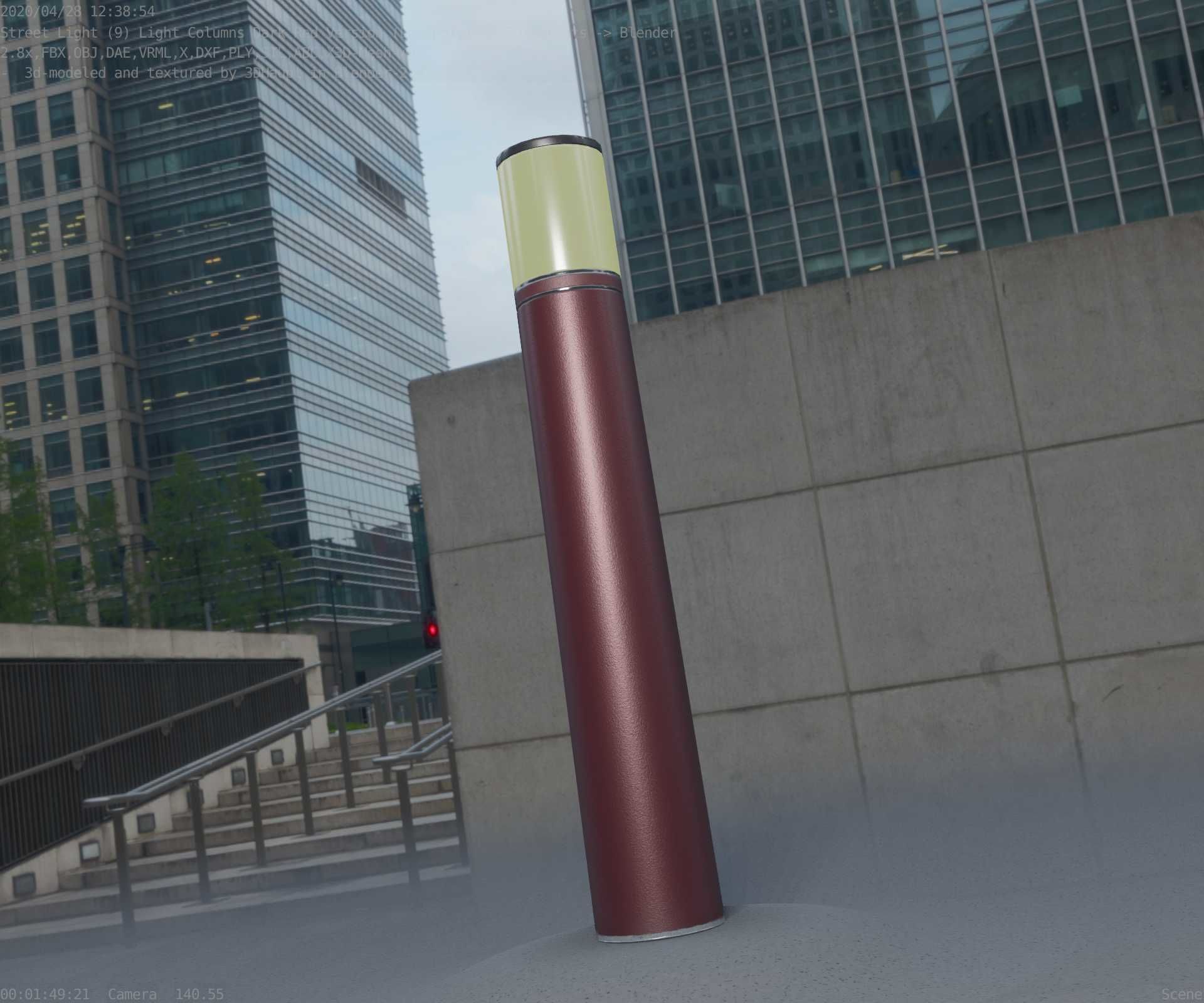 Dark Red Light-Column -27- Street-Light 9 Low-poly 3D model_37