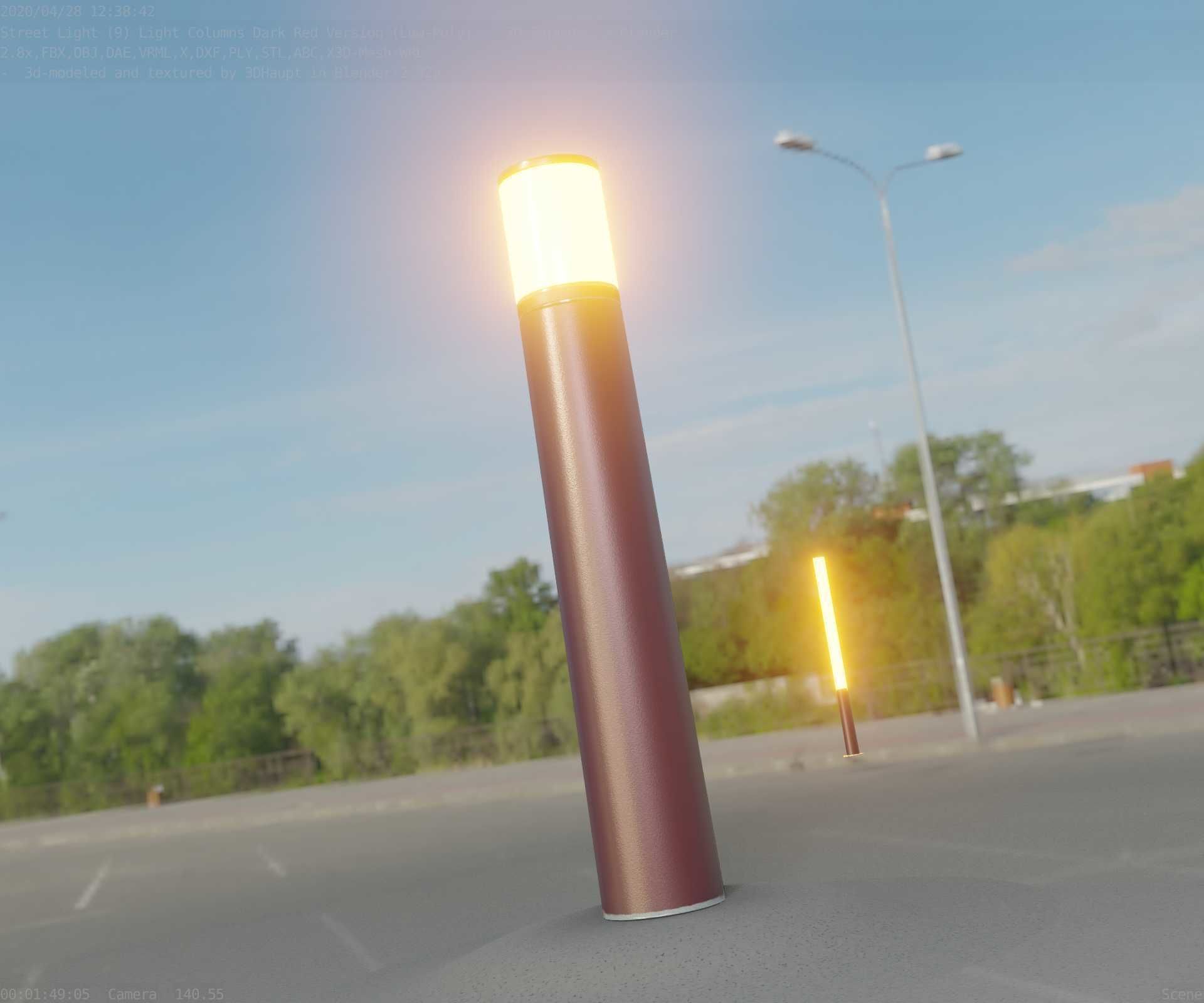 Dark Red Light-Column -27- Street-Light 9 Low-poly 3D model_7