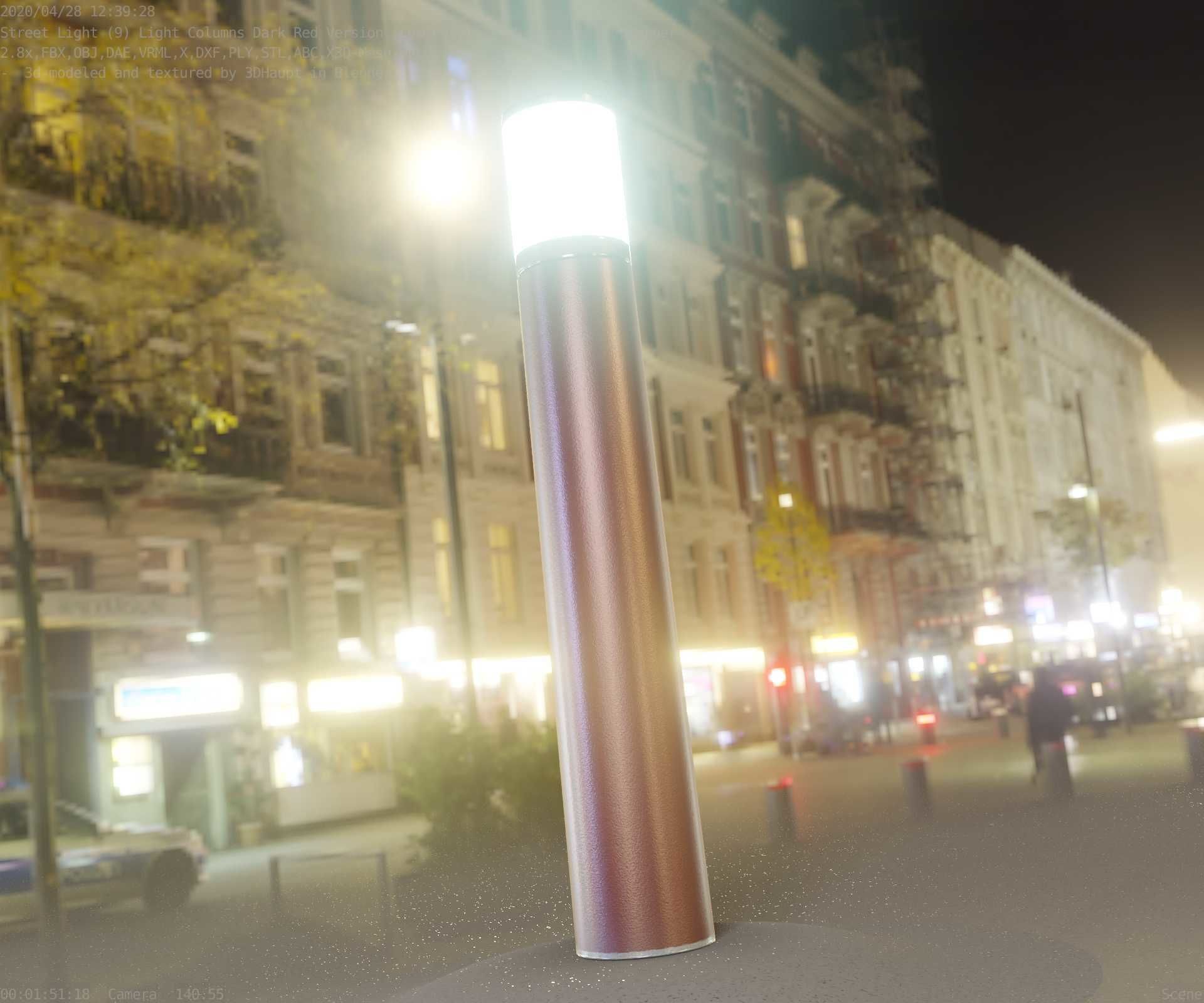 Dark Red Light-Column -27- Street-Light 9 Low-poly 3D model_82