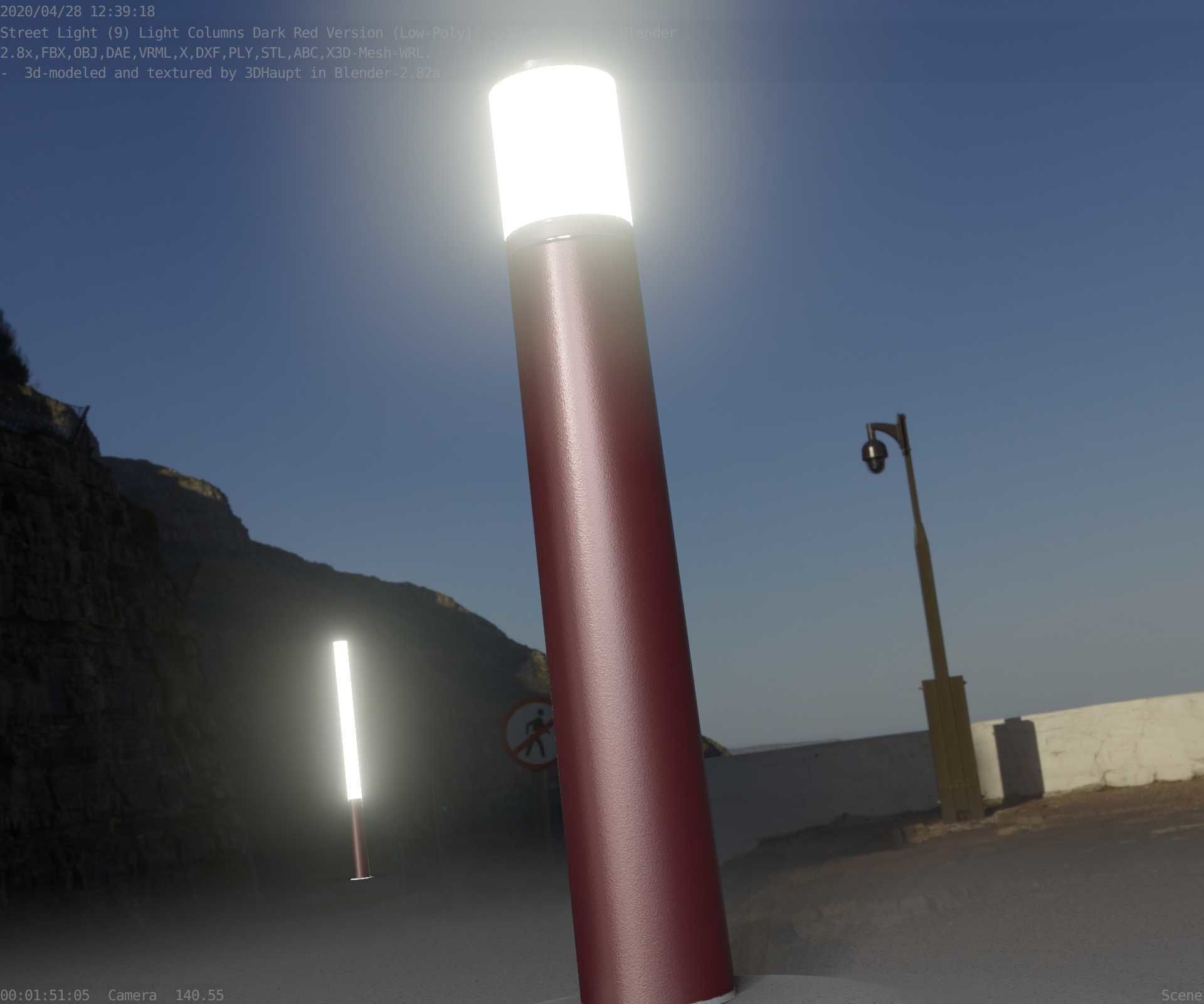 Dark Red Light-Column -27- Street-Light 9 Low-poly 3D model_69