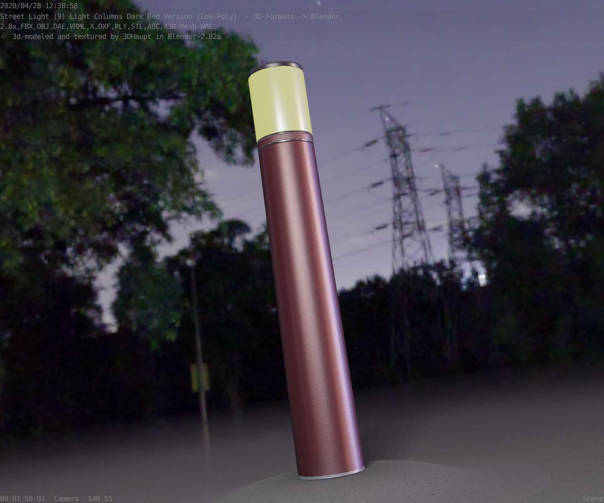 Dark Red Light-Column -27- Street-Light 9 Low-poly 3D model_42