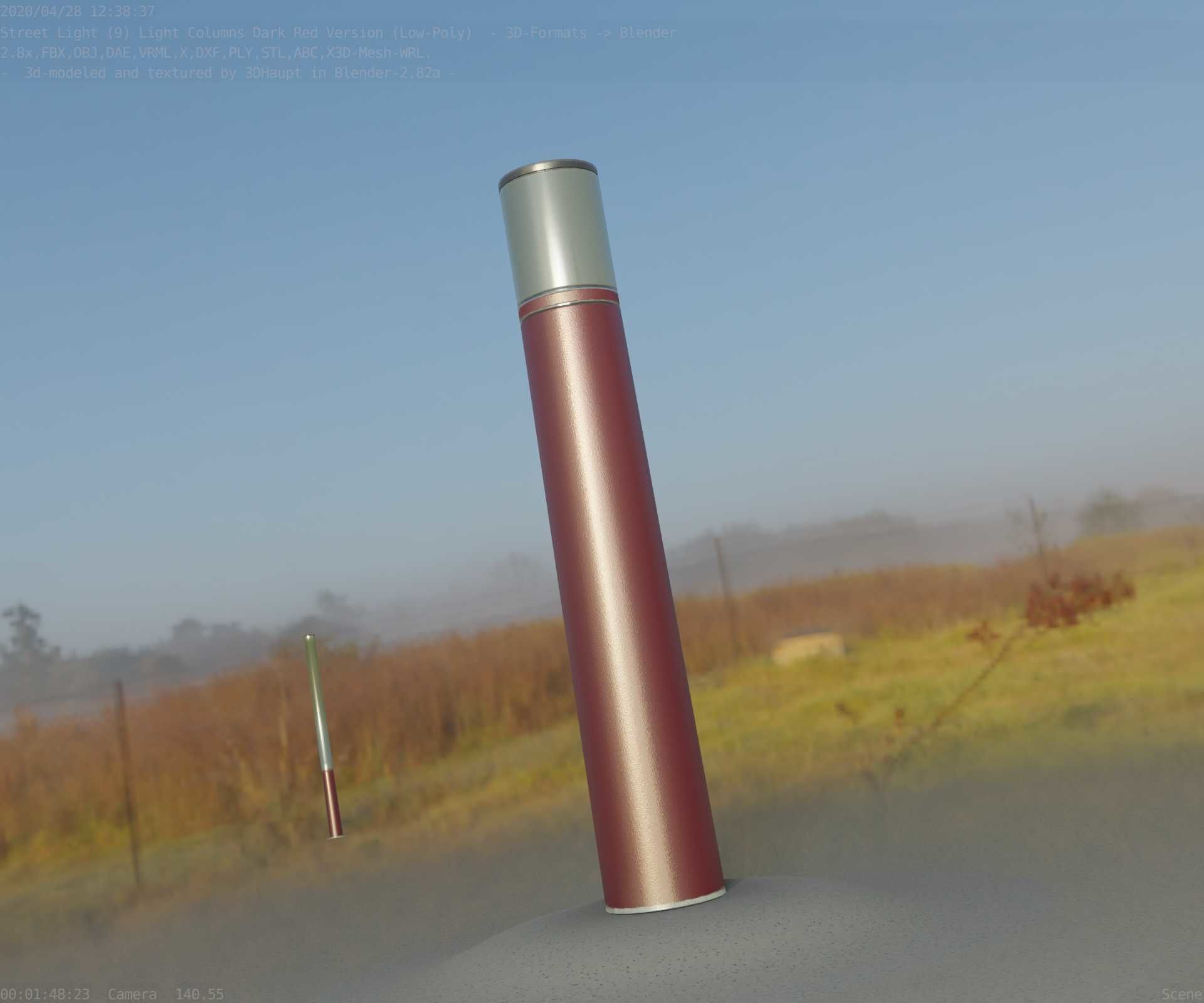 Dark Red Light-Column -27- Street-Light 9 Low-poly 3D model_1
