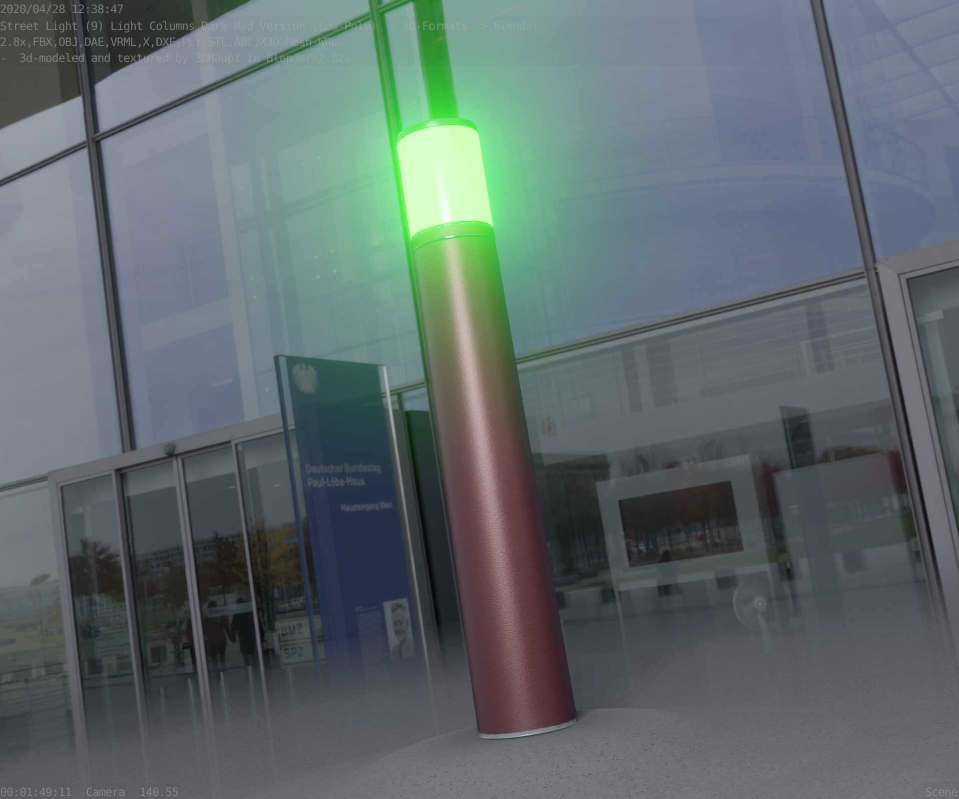 Dark Red Light-Column -27- Street-Light 9 Low-poly 3D model_13
