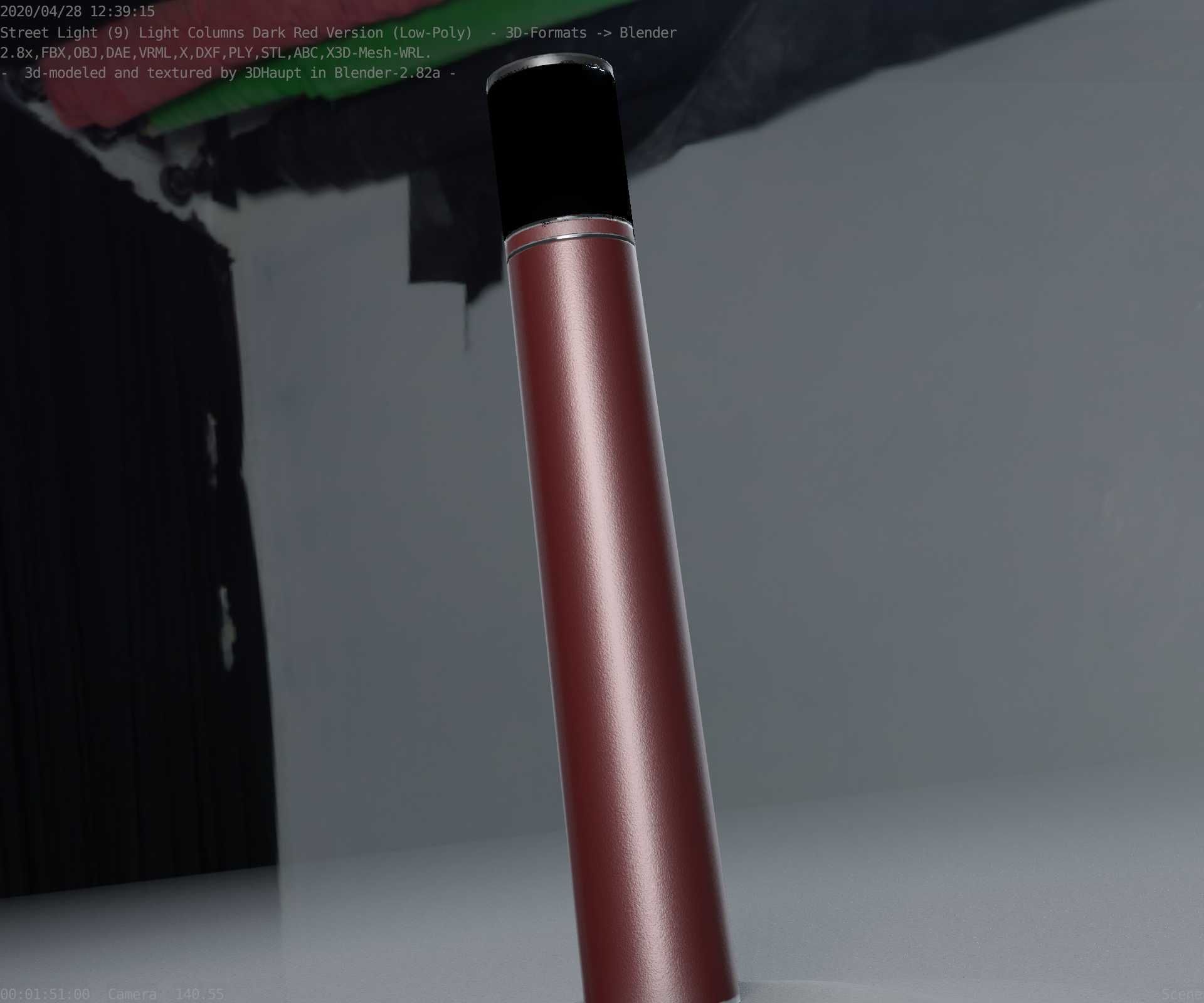 Dark Red Light-Column -27- Street-Light 9 Low-poly 3D model_64
