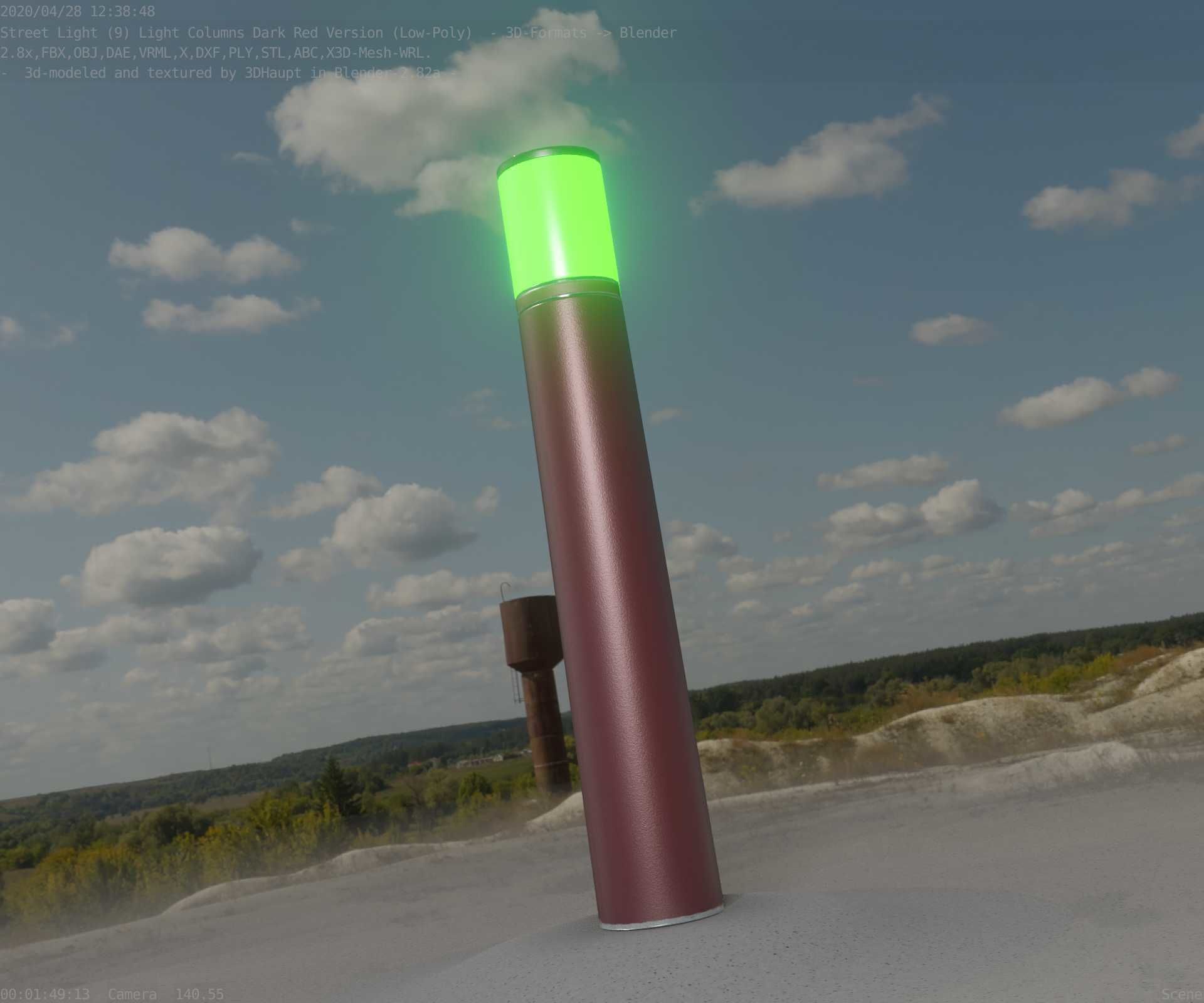 Dark Red Light-Column -27- Street-Light 9 Low-poly 3D model_15