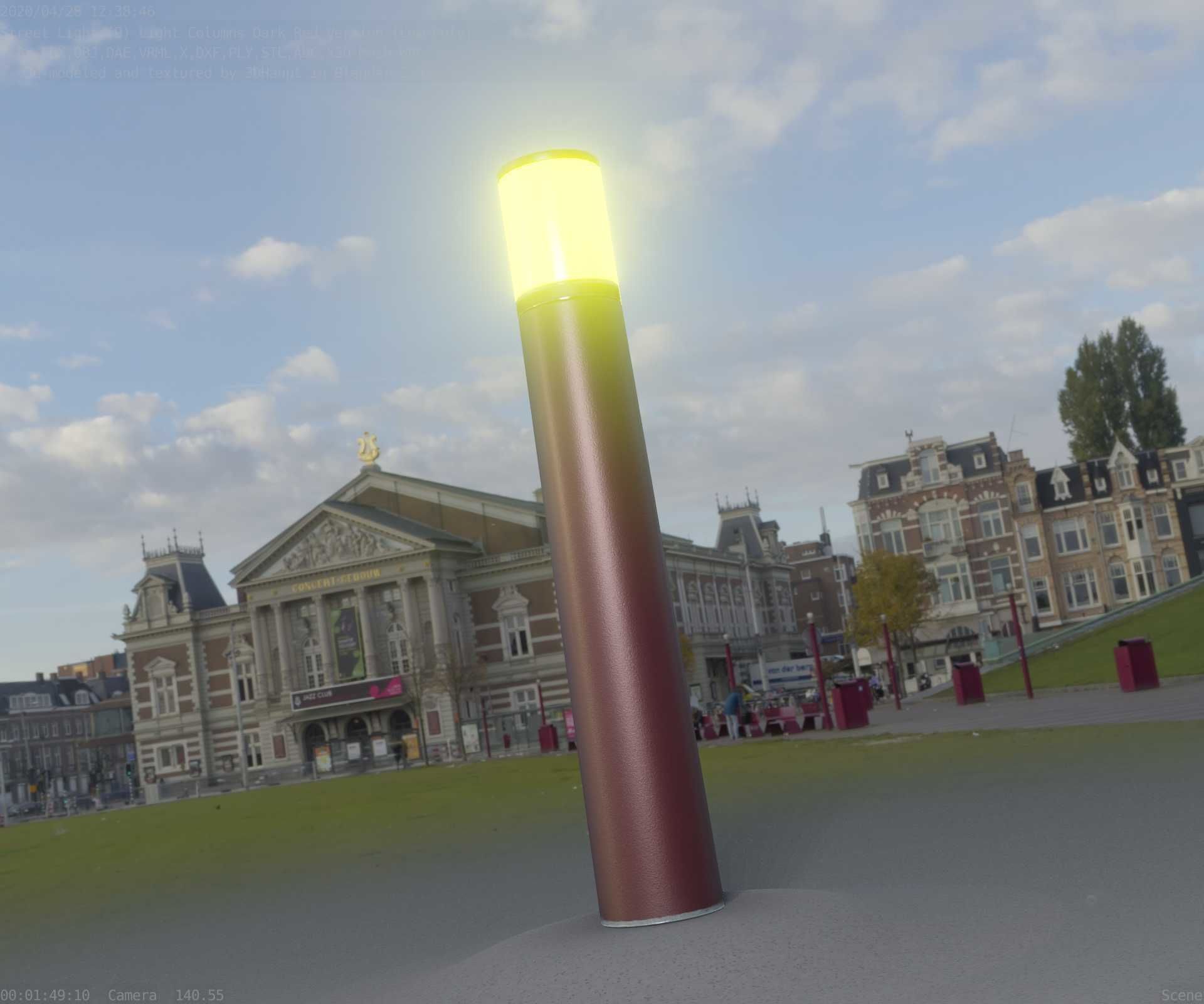 Dark Red Light-Column -27- Street-Light 9 Low-poly 3D model_12