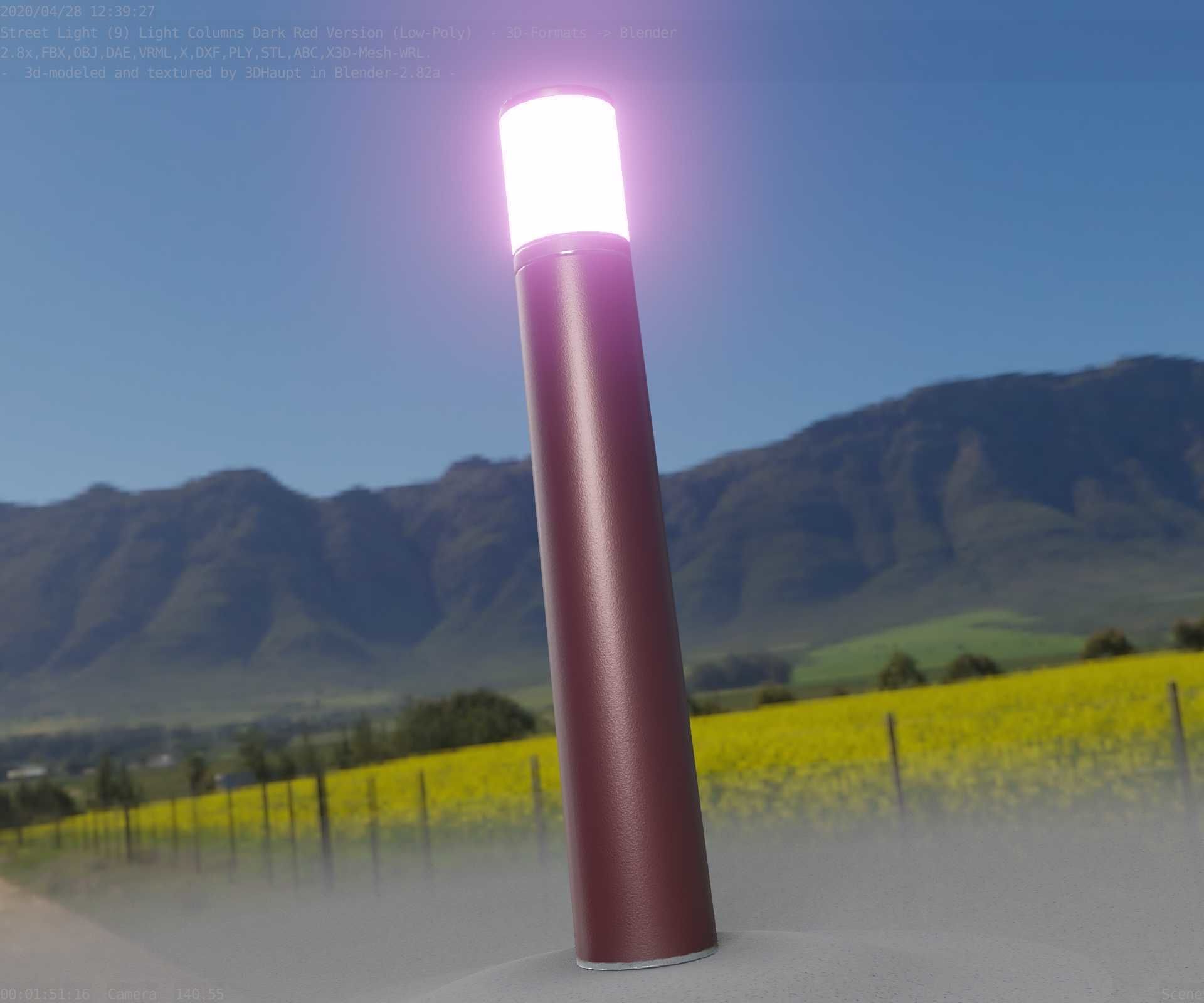 Dark Red Light-Column -27- Street-Light 9 Low-poly 3D model_80