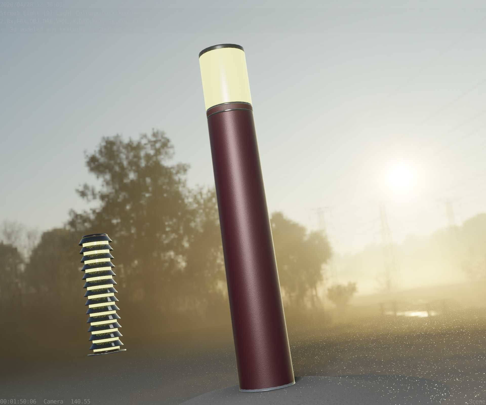 Dark Red Light-Column -27- Street-Light 9 Low-poly 3D model_46