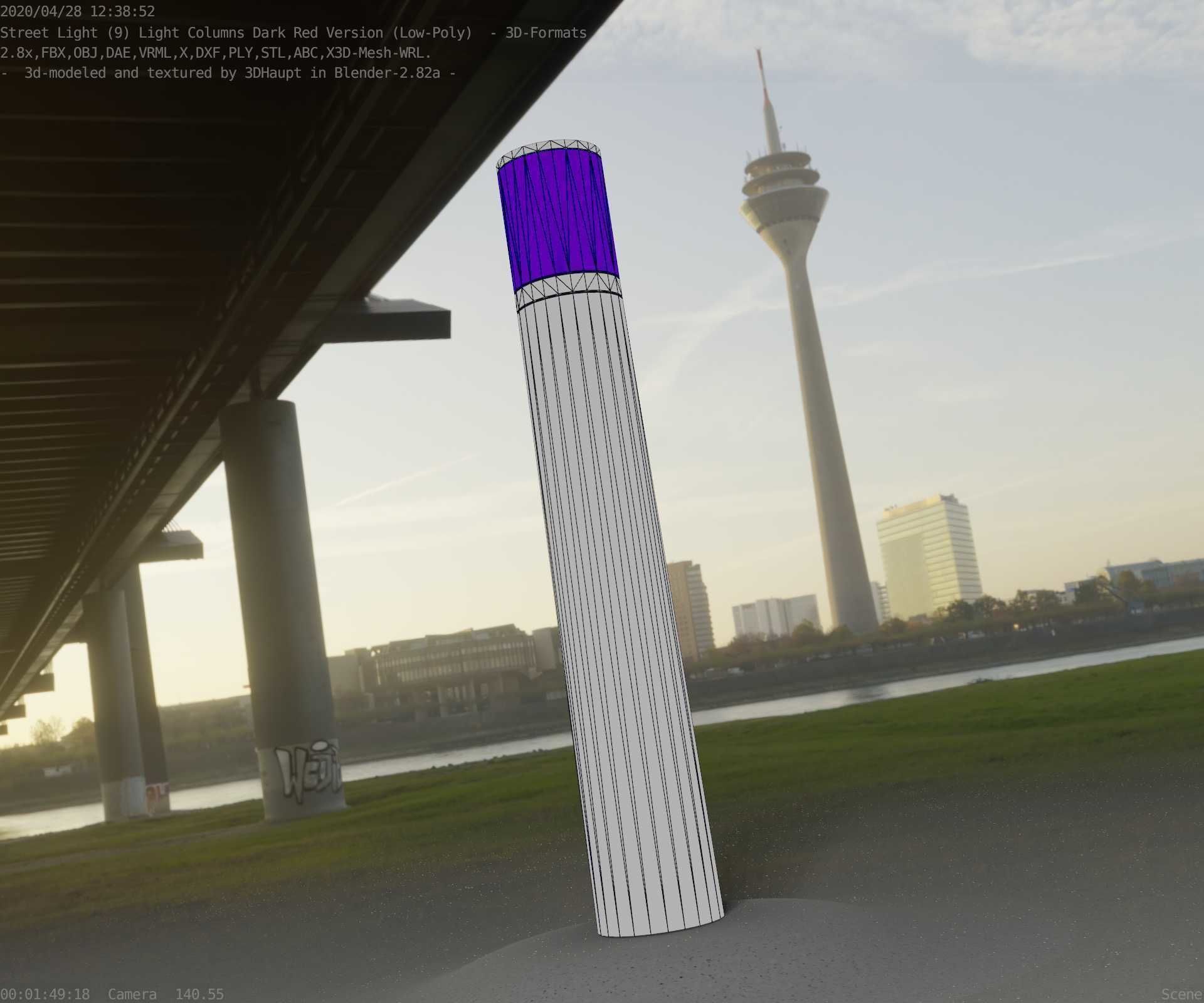 Dark Red Light-Column -27- Street-Light 9 Low-poly 3D model_34