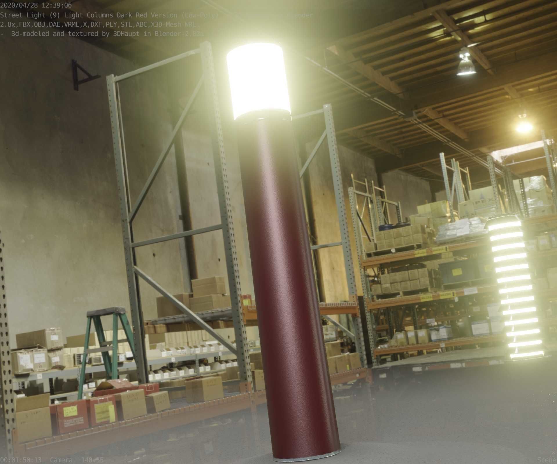 Dark Red Light-Column -27- Street-Light 9 Low-poly 3D model_53