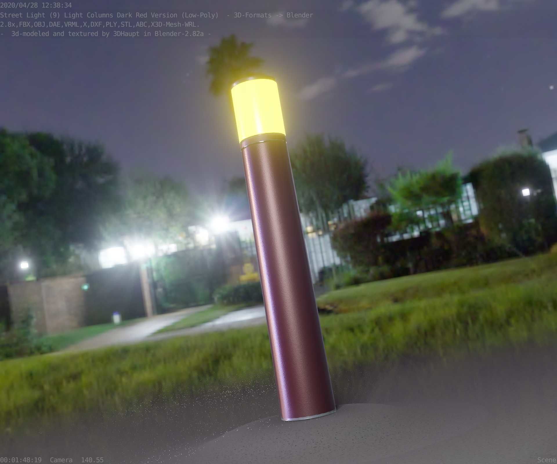 Dark Red Light-Column -27- Street-Light 9 Low-poly 3D model_26