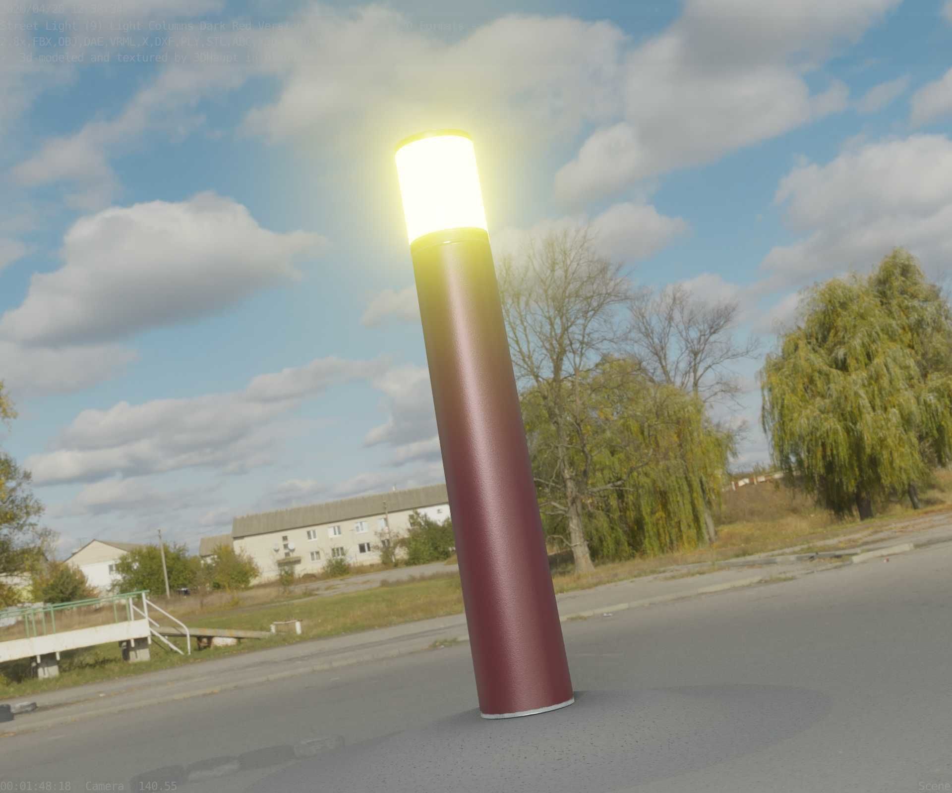 Dark Red Light-Column -27- Street-Light 9 Low-poly 3D model_25