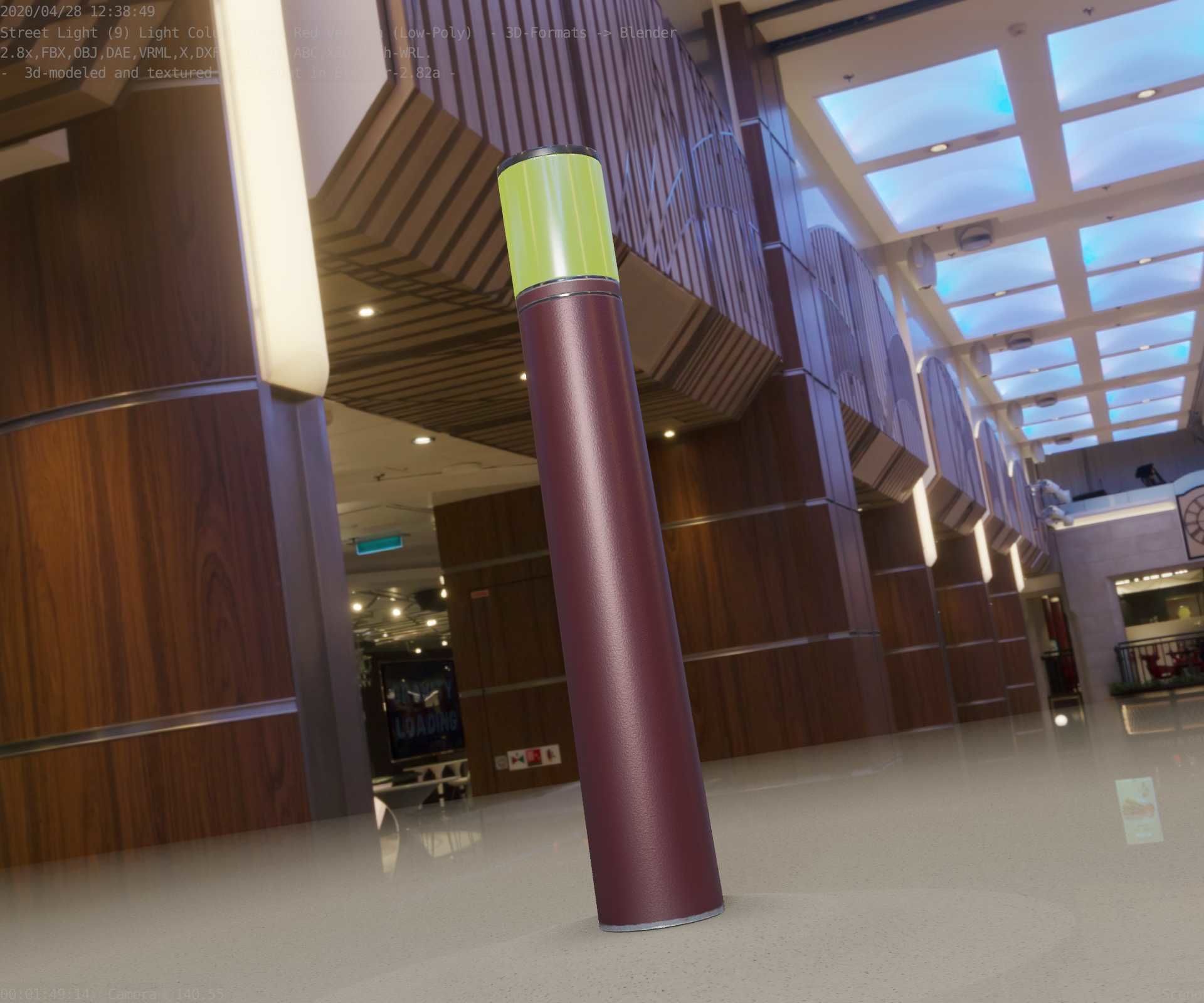 Dark Red Light-Column -27- Street-Light 9 Low-poly 3D model_30