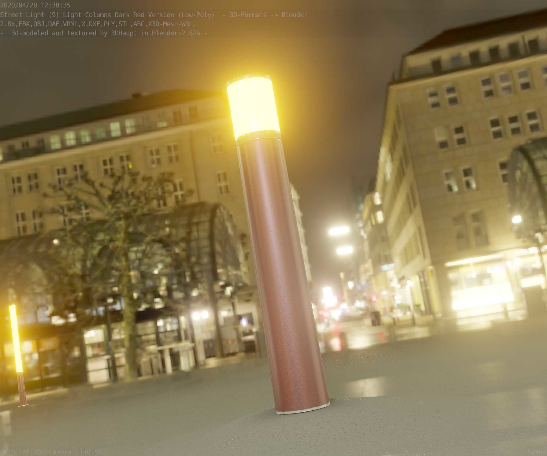Dark Red Light-Column -27- Street-Light 9 Low-poly 3D model_27