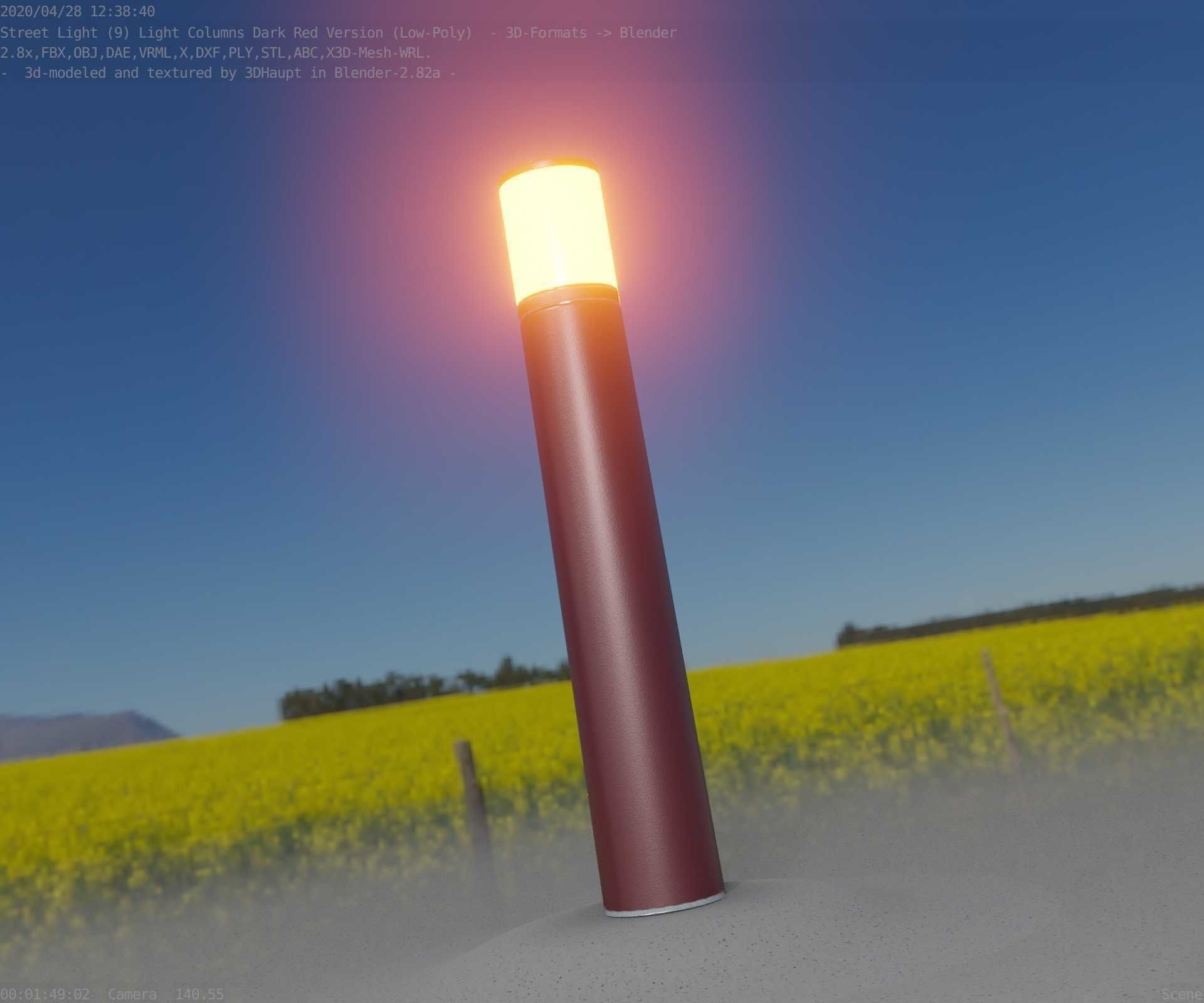 Dark Red Light-Column -27- Street-Light 9 Low-poly 3D model_4