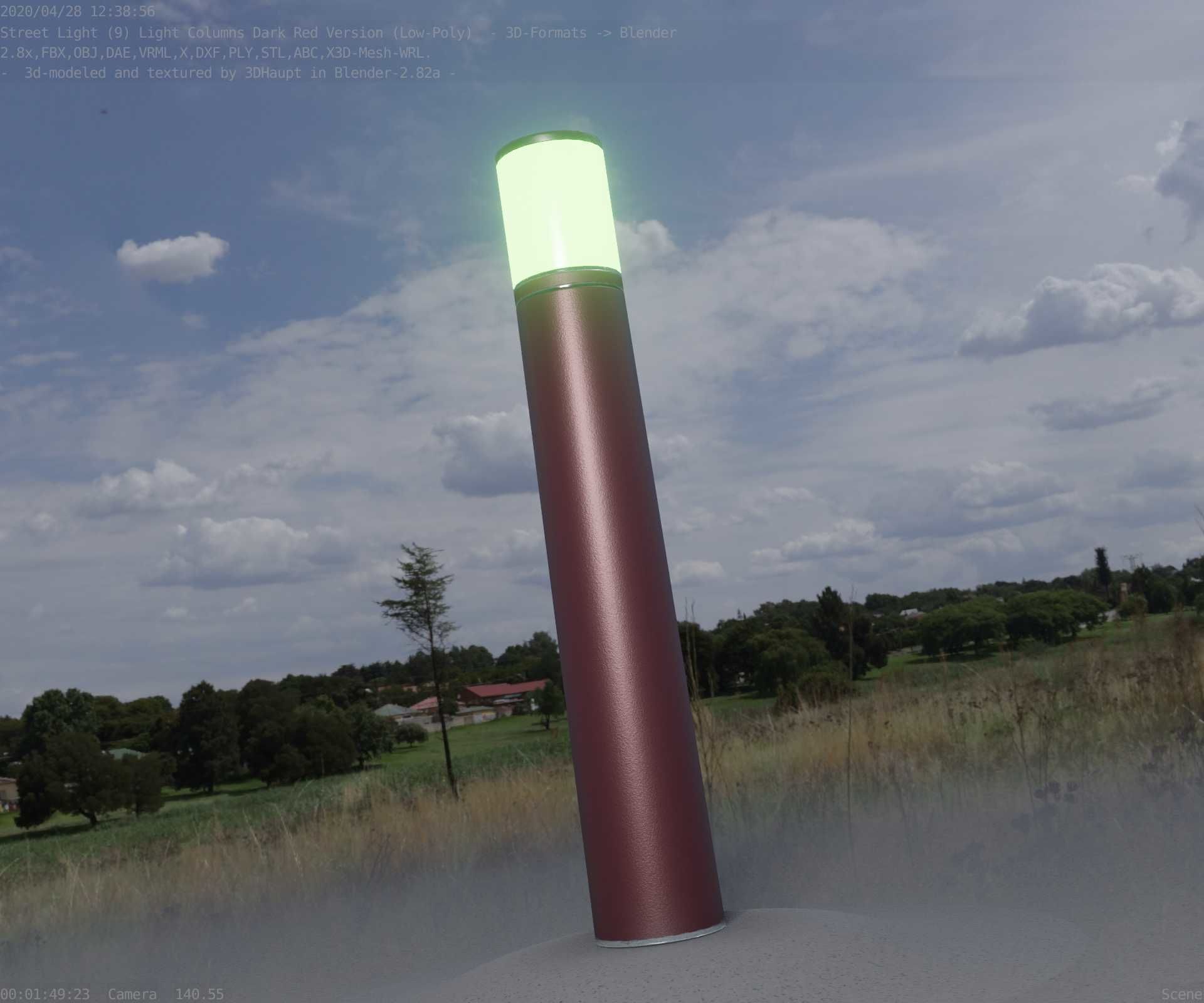 Dark Red Light-Column -27- Street-Light 9 Low-poly 3D model_39
