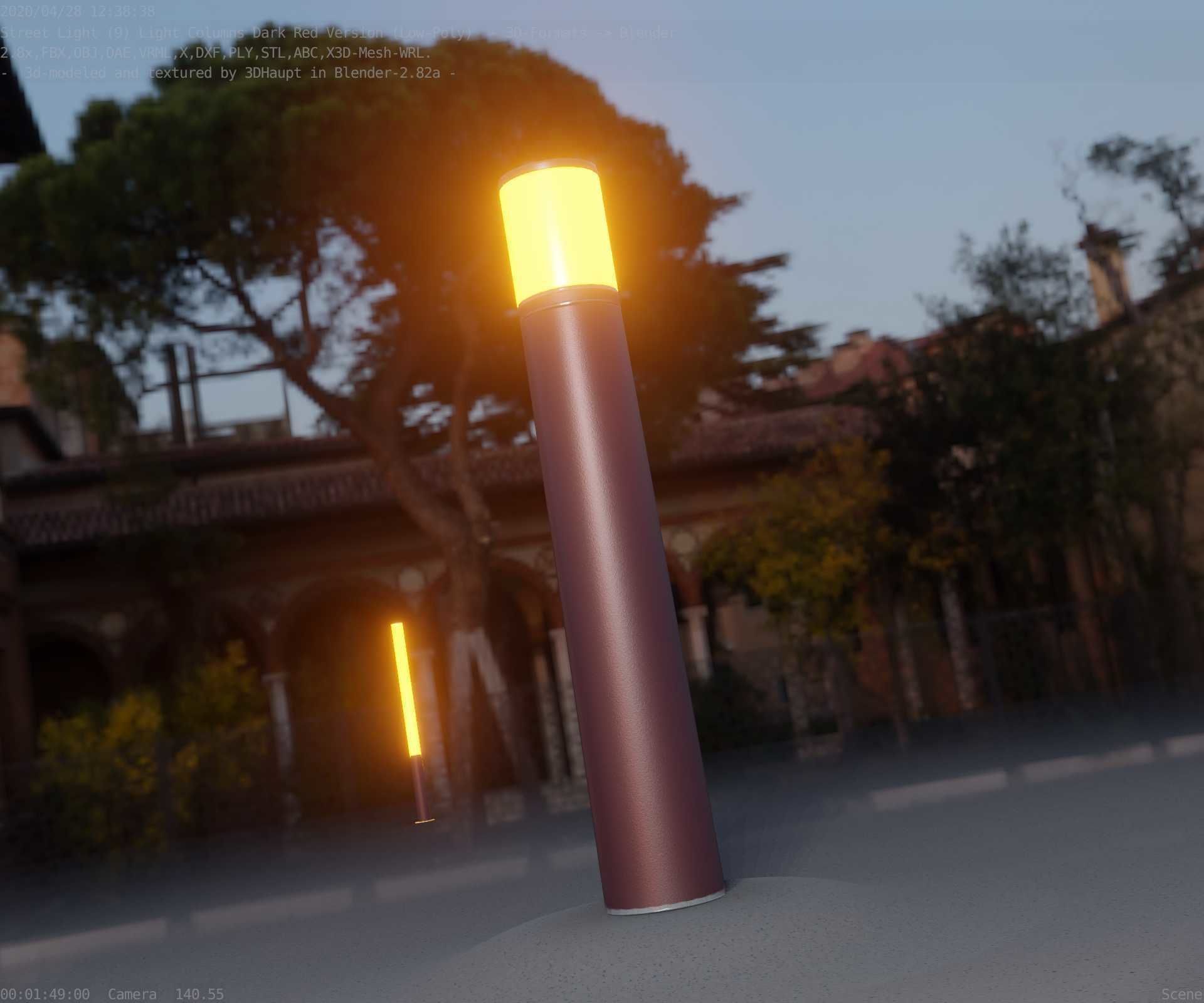 Dark Red Light-Column -27- Street-Light 9 Low-poly 3D model_2