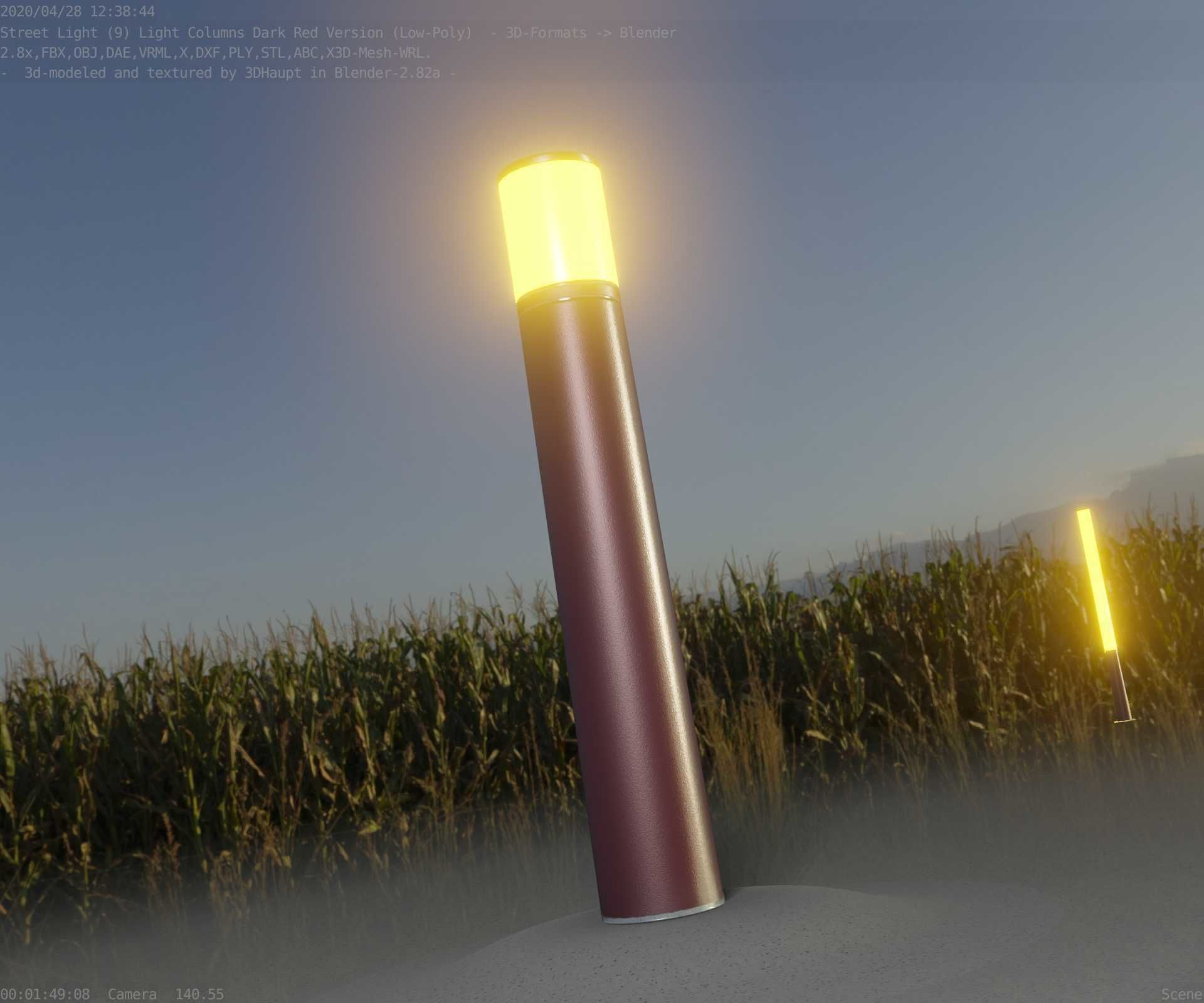 Dark Red Light-Column -27- Street-Light 9 Low-poly 3D model_10