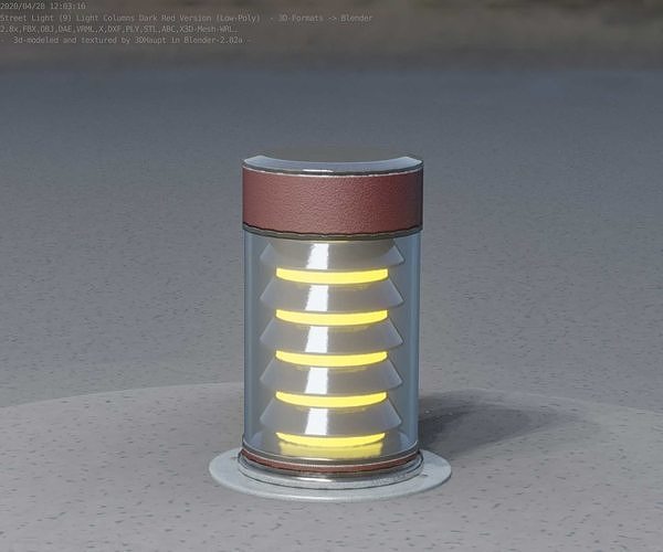 Dark Red Light-Column -3- Street-Light 9 Low-poly 3D model