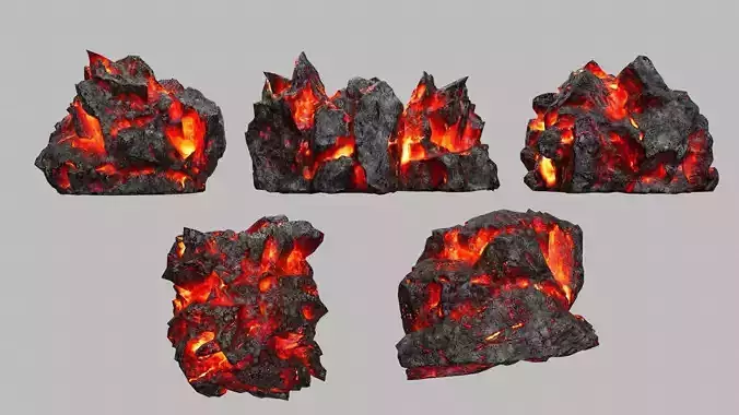 Rock Set piece of with flames Low-poly 3D model Rock Set piece of with flames Low-poly 3D model