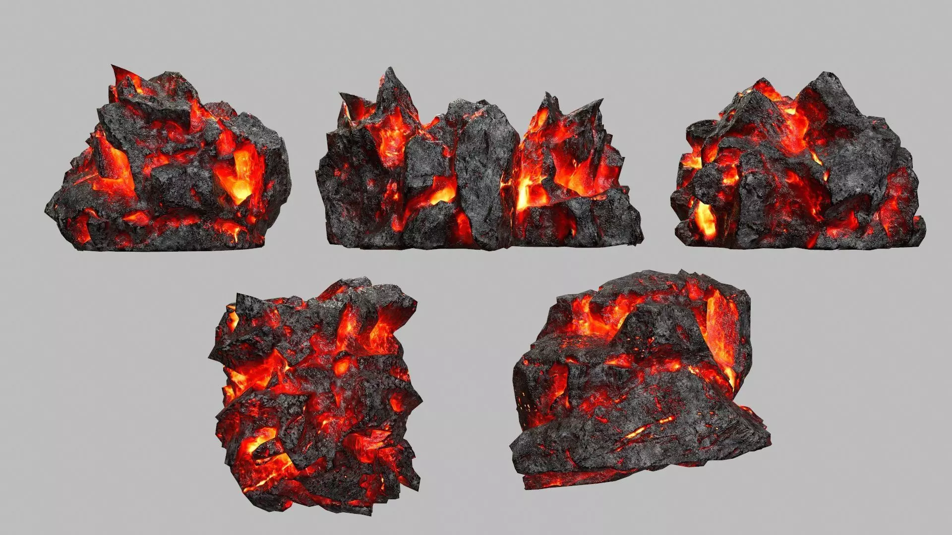 Rock Set piece of with flames Low-poly 3D model_0