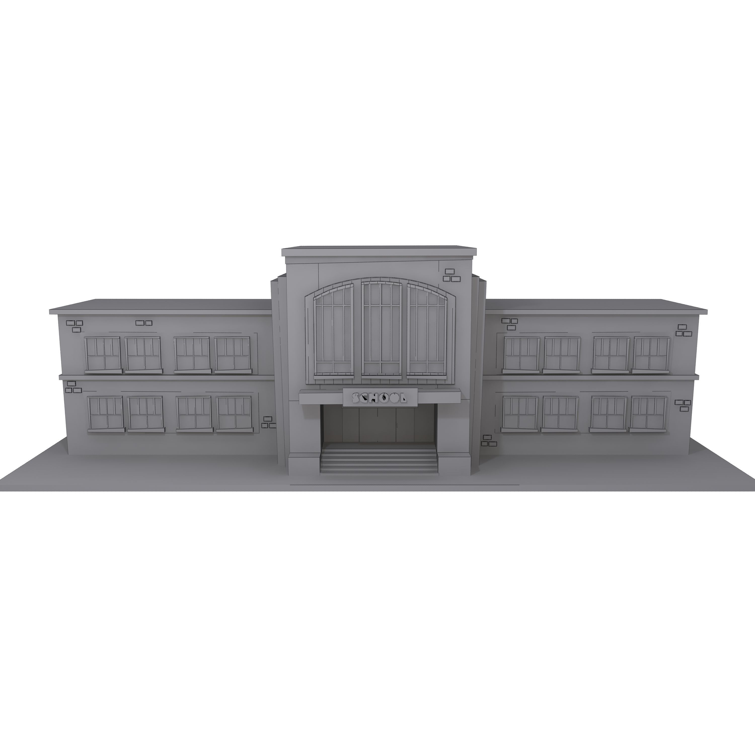 School Building Cartoon Low-poly 3D model_7