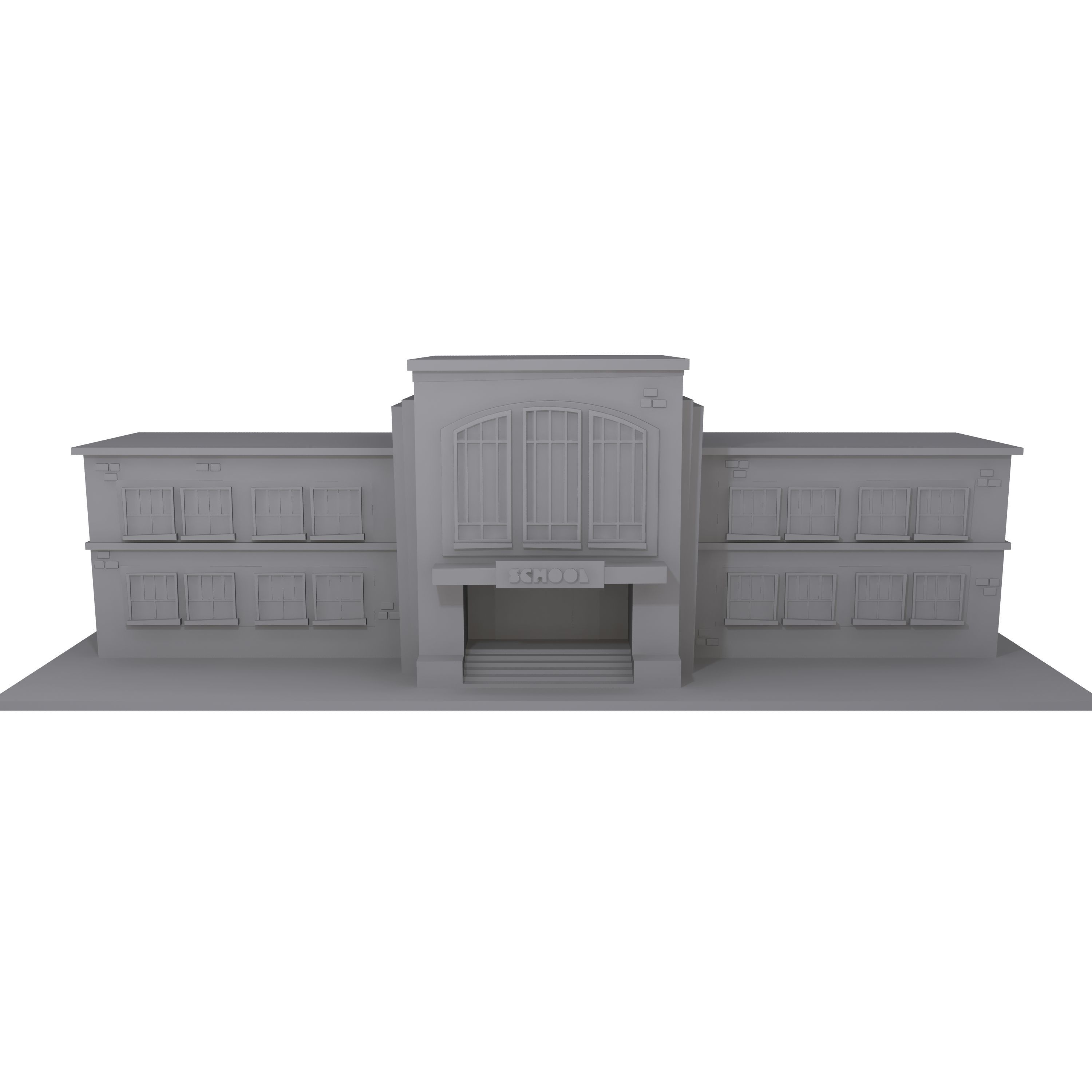School Building Cartoon Low-poly 3D model_4