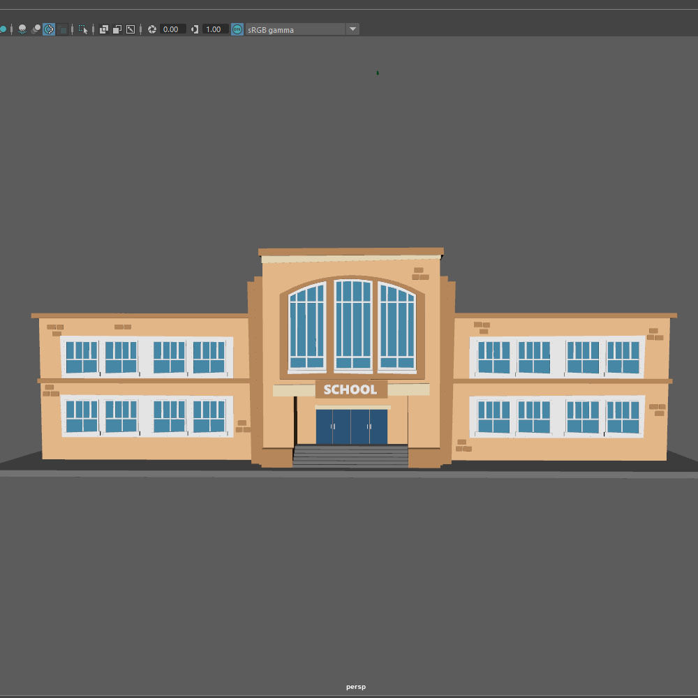 School Building Cartoon Low-poly 3D model_11