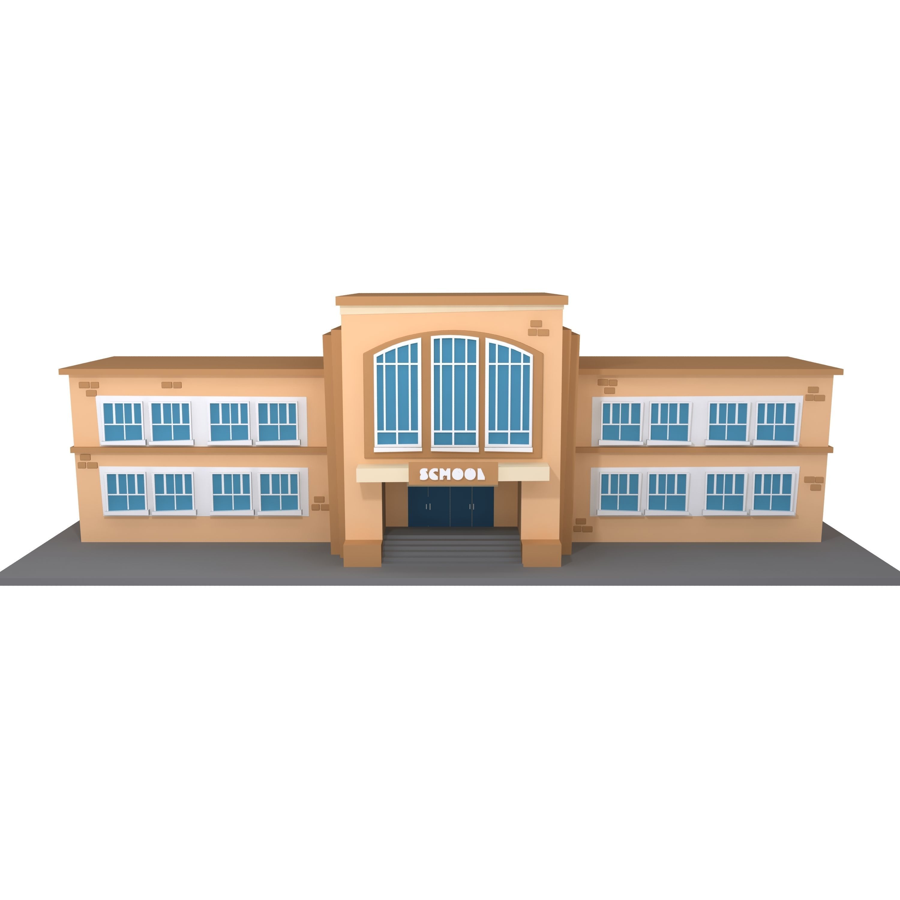 School Building Cartoon Low-poly 3D model_1
