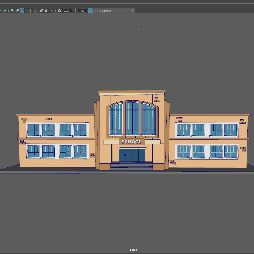 School Building Cartoon Low-poly 3D model_10