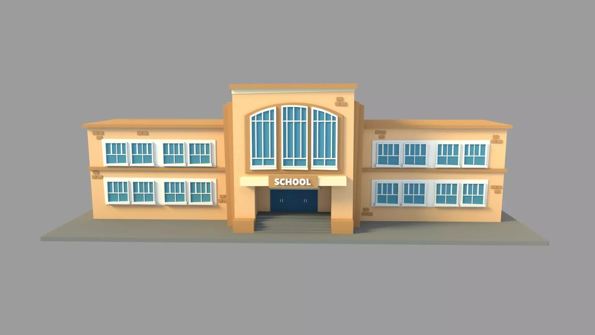 School Building Cartoon Low-poly 3D model_0