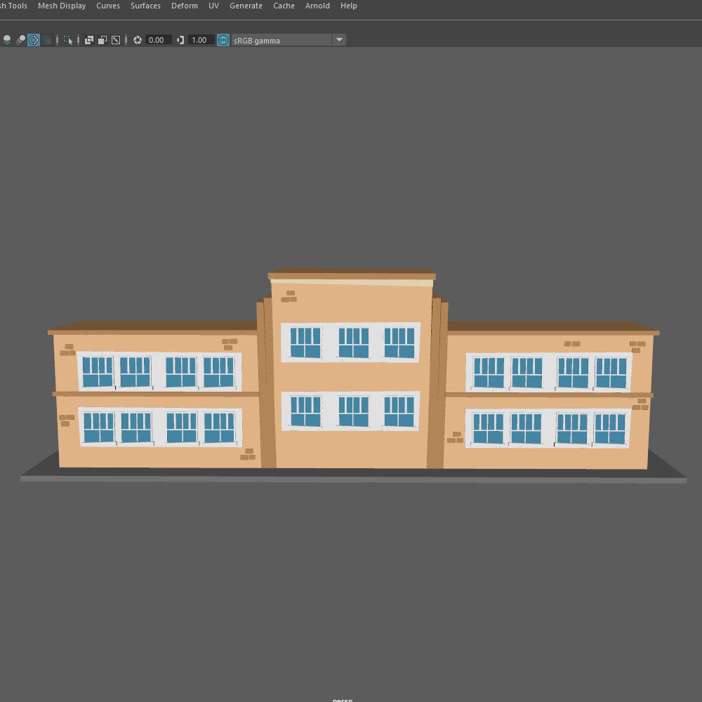 School Building Cartoon Low-poly 3D model_13