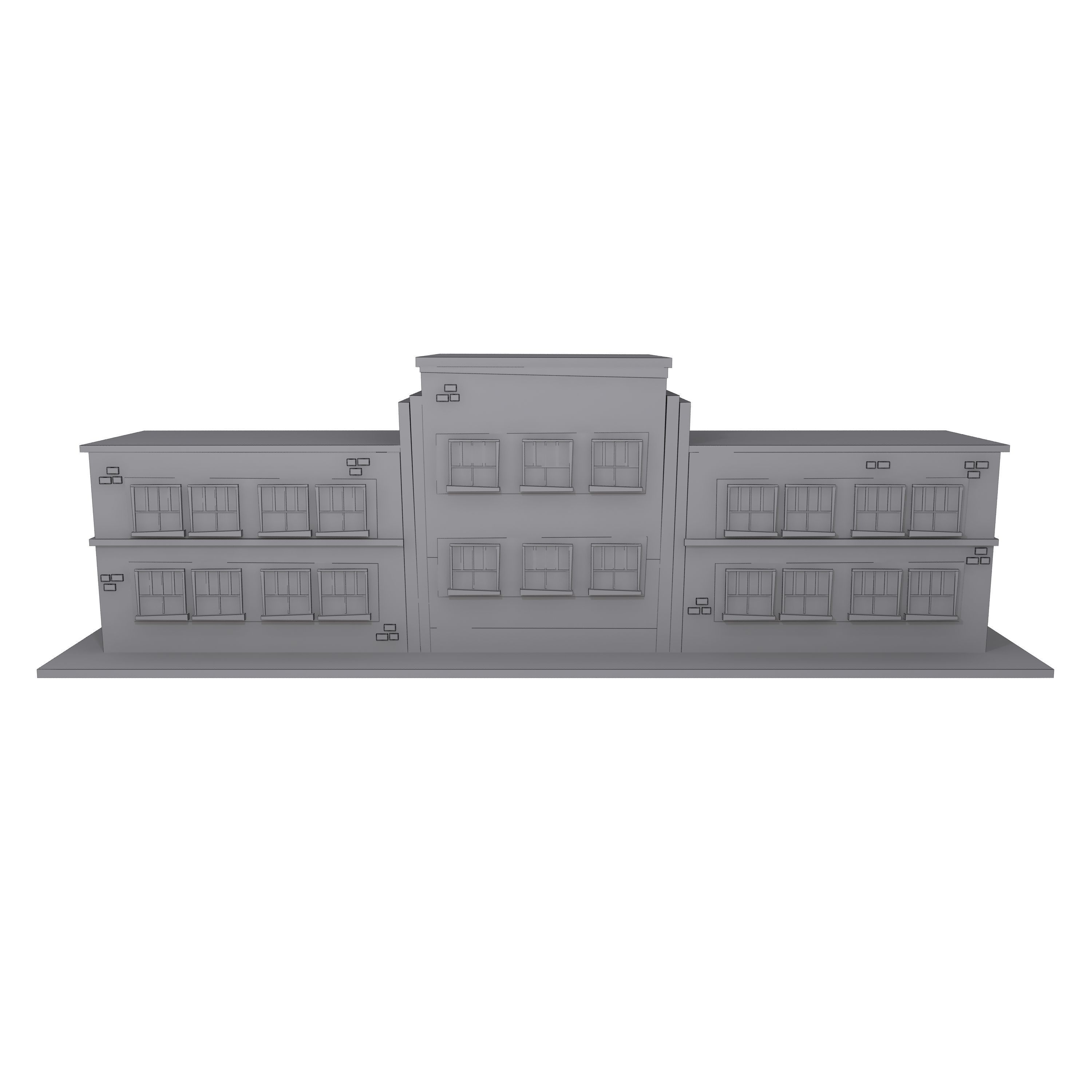 School Building Cartoon Low-poly 3D model_9