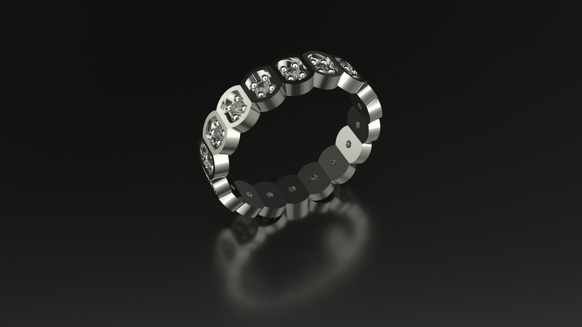 Model 78 Facet Oval Pave Ring Modern 18 Diamond  US Size  3D print model_1