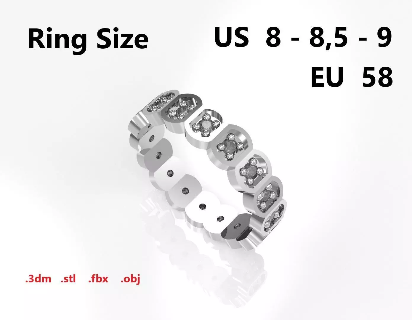 Model 78 Facet Oval Pave Ring Modern 18 Diamond  US Size  3D print model_0