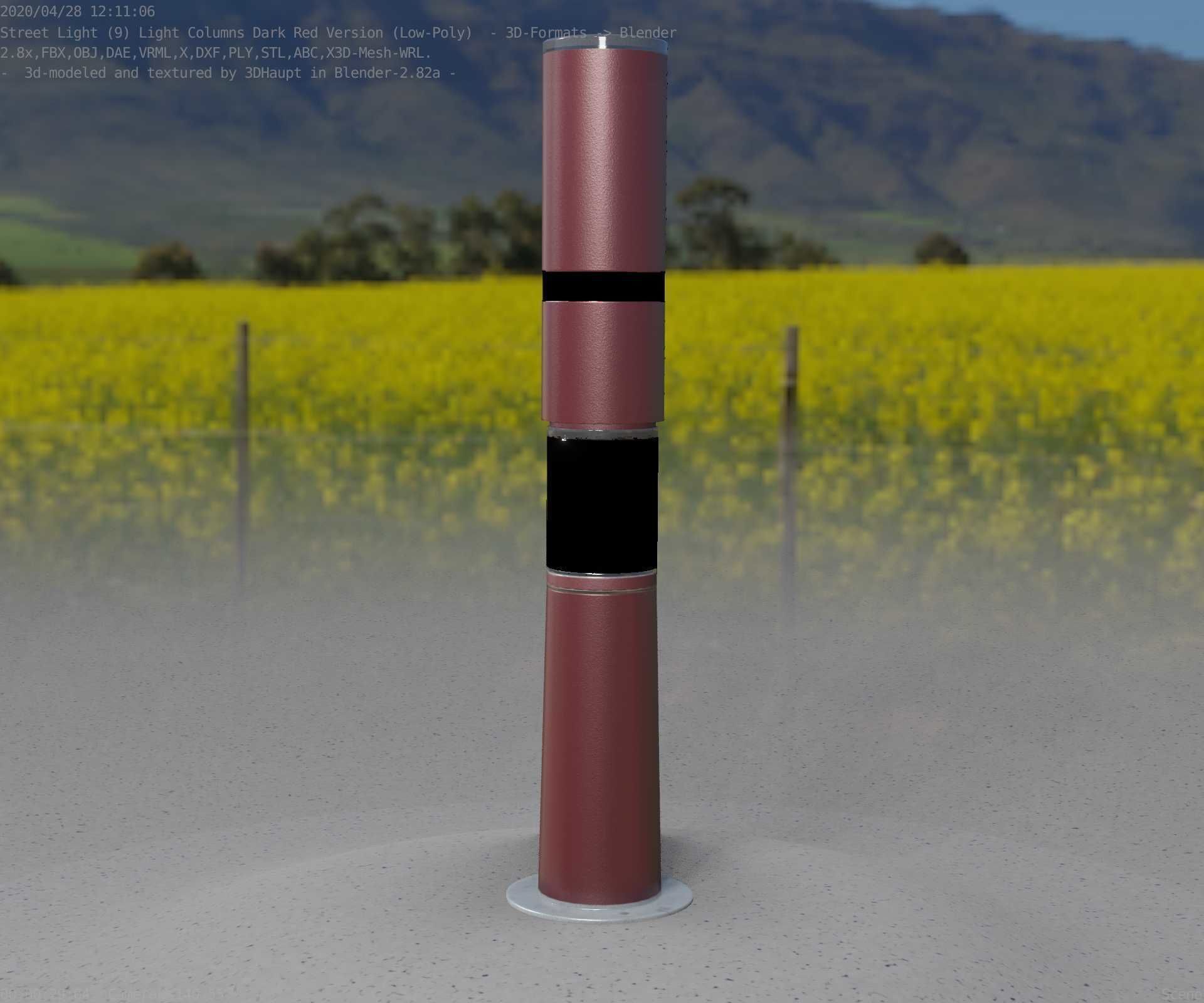Dark Red Light-Column -8- Street-Light 9 Low-poly 3D model_16