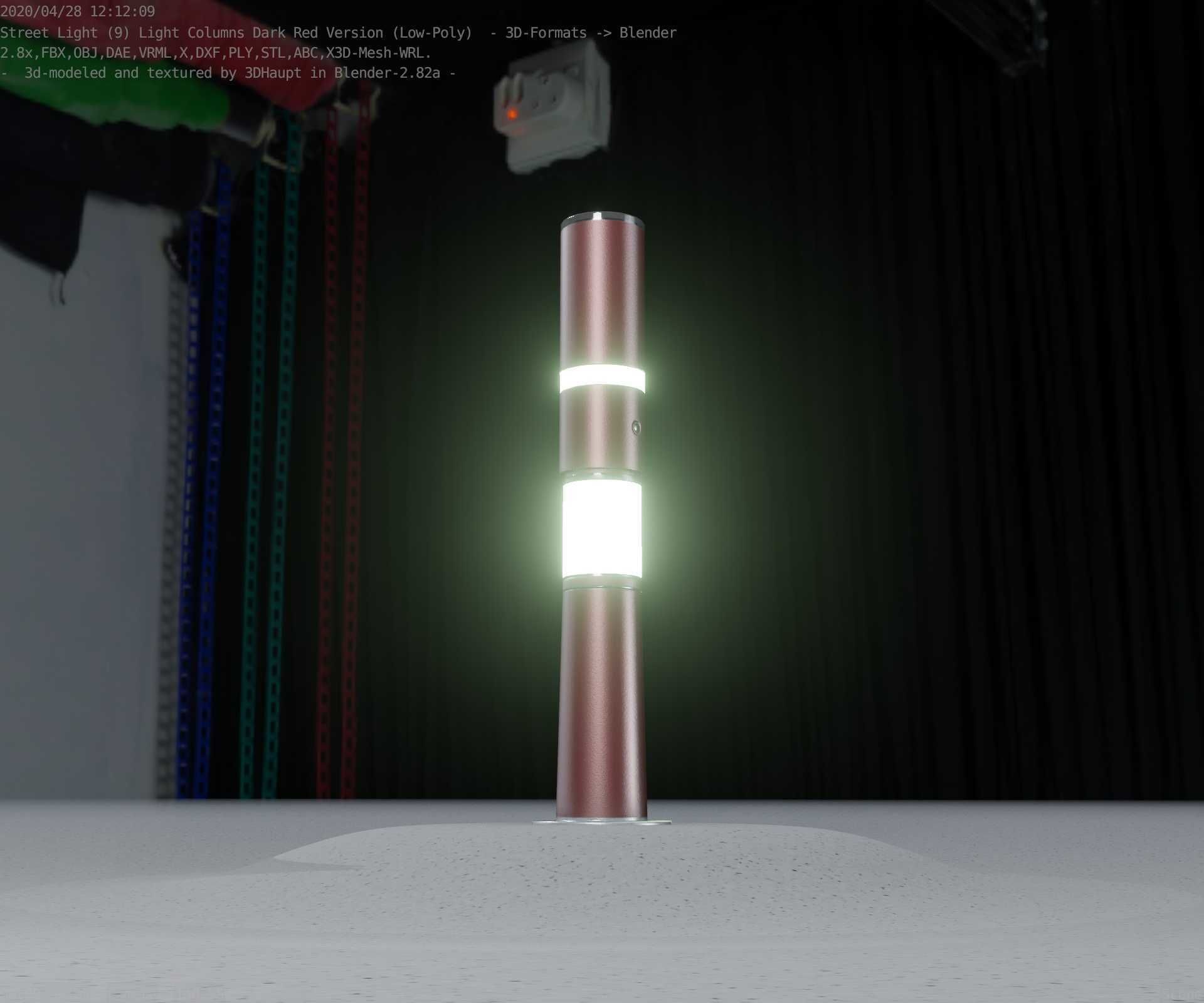 Dark Red Light-Column -8- Street-Light 9 Low-poly 3D model_86