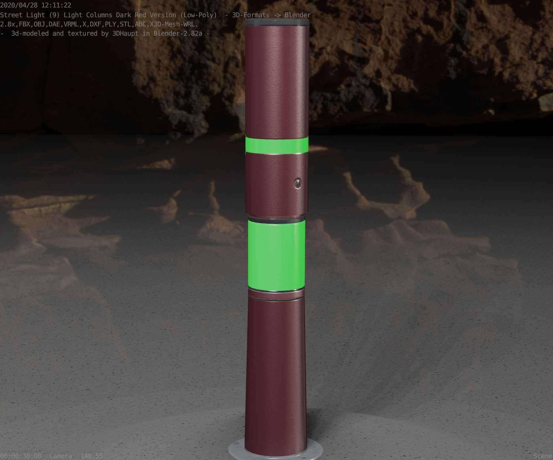 Dark Red Light-Column -8- Street-Light 9 Low-poly 3D model_36