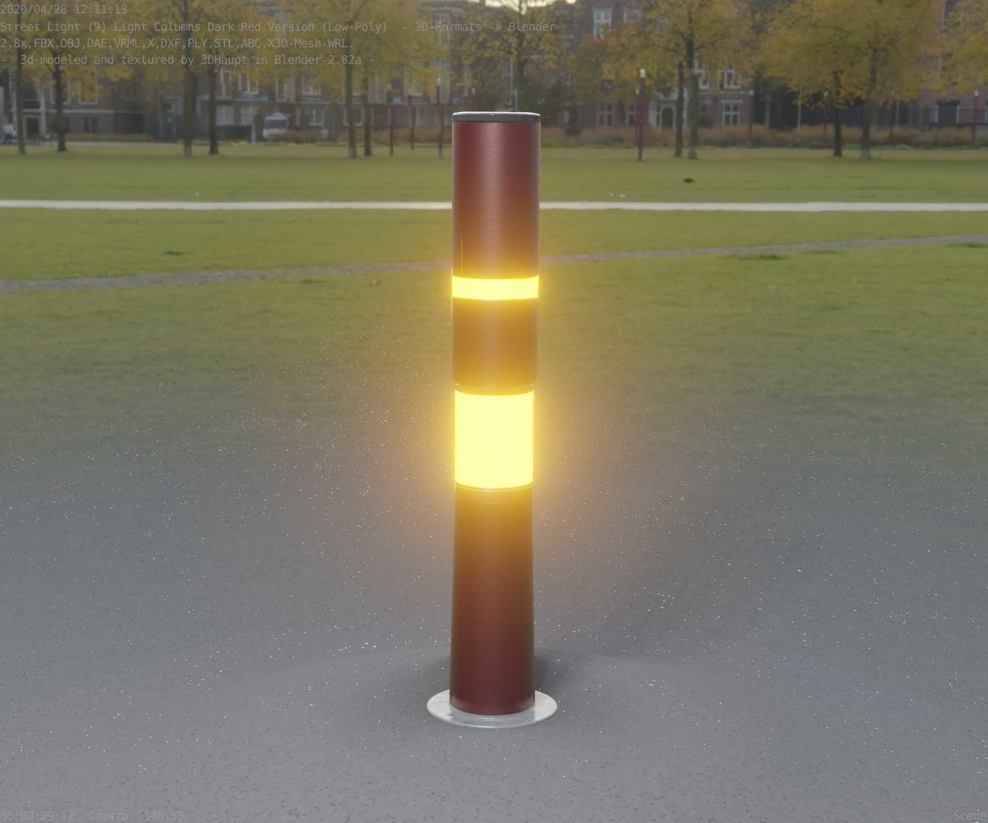 Dark Red Light-Column -8- Street-Light 9 Low-poly 3D model_24