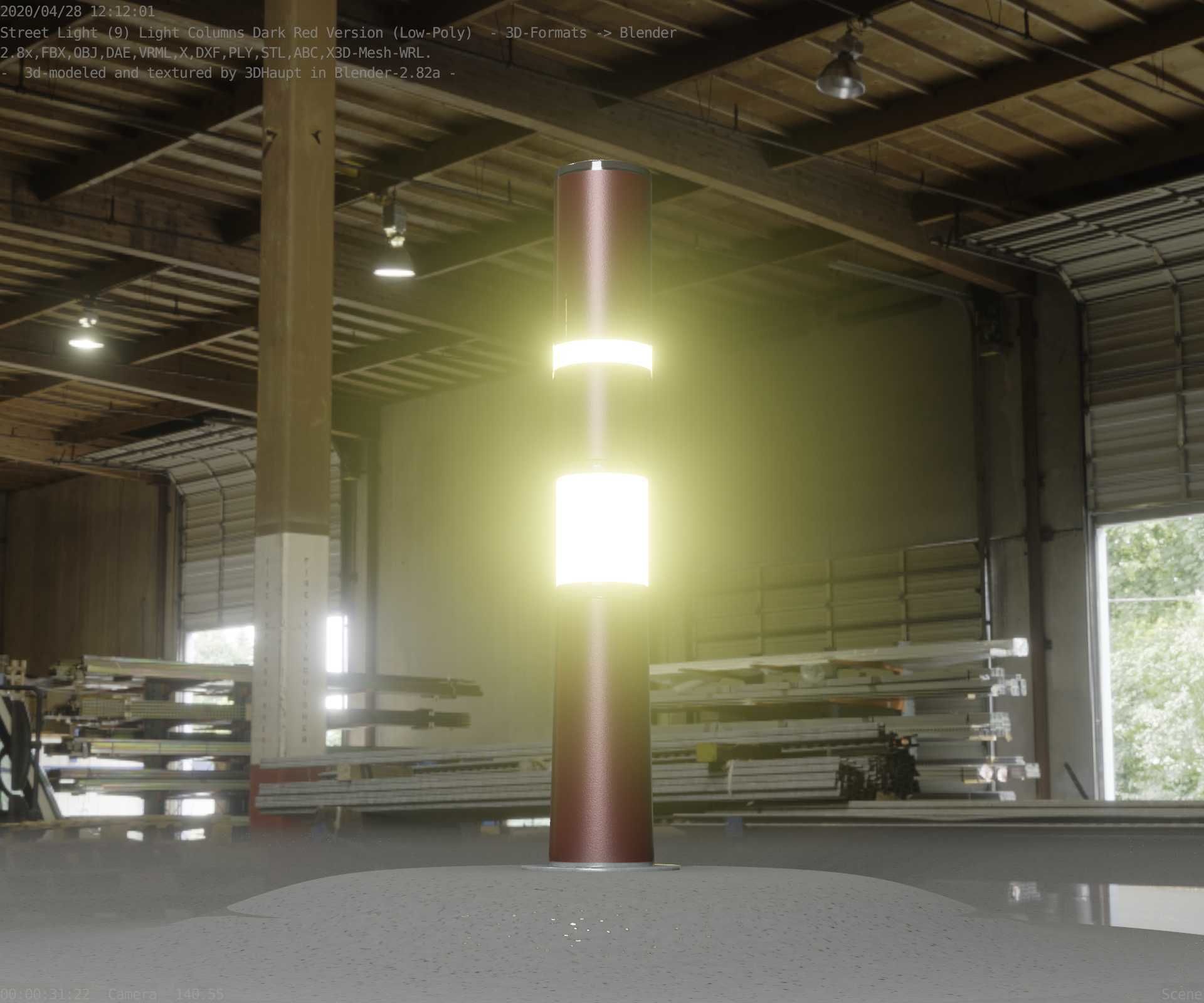 Dark Red Light-Column -8- Street-Light 9 Low-poly 3D model_75