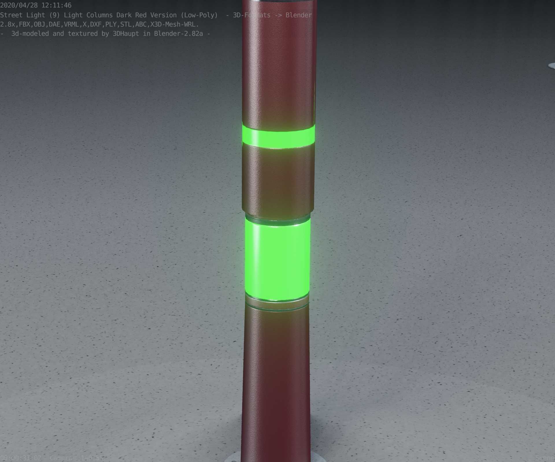 Dark Red Light-Column -8- Street-Light 9 Low-poly 3D model_62