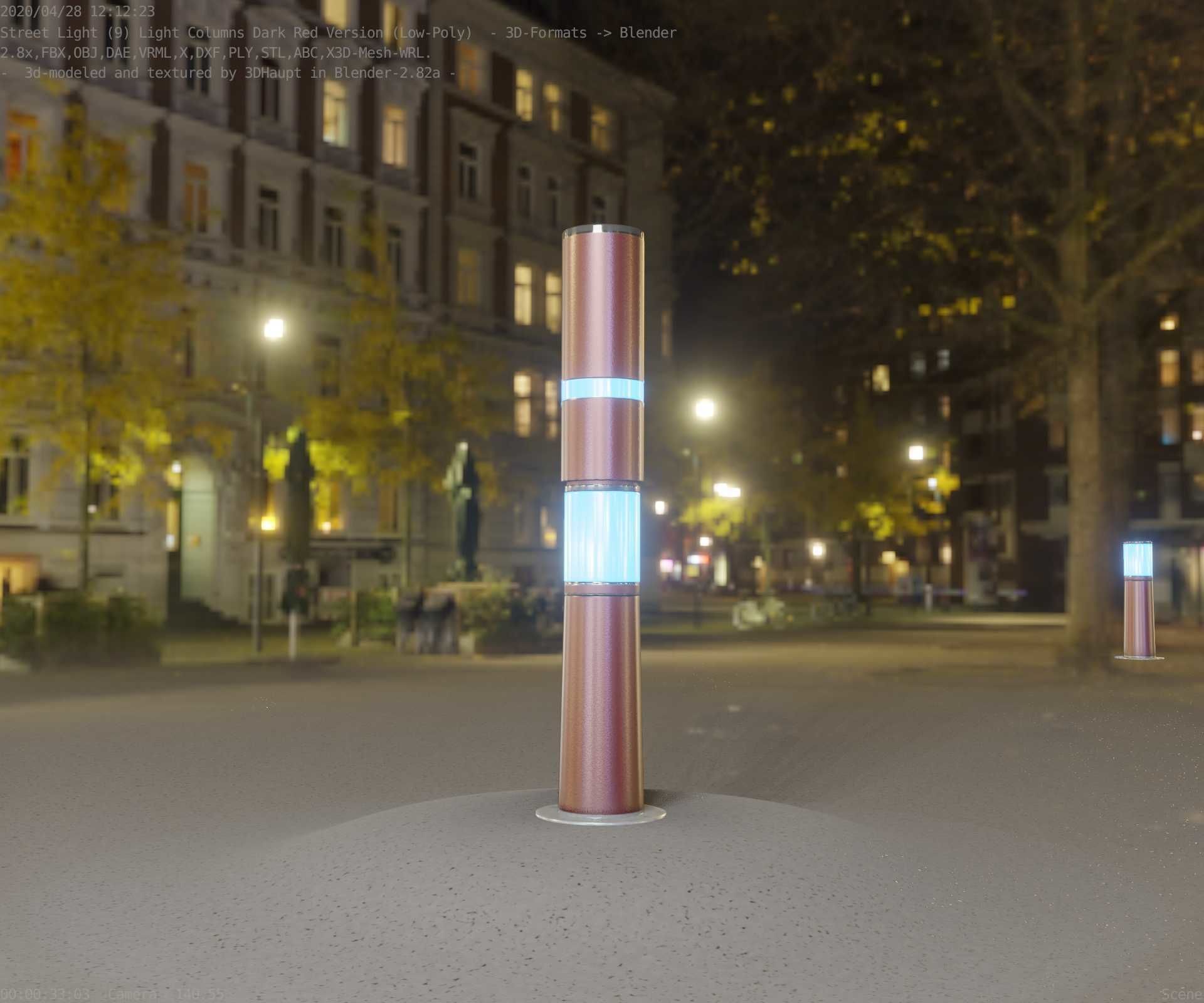 Dark Red Light-Column -8- Street-Light 9 Low-poly 3D model_12