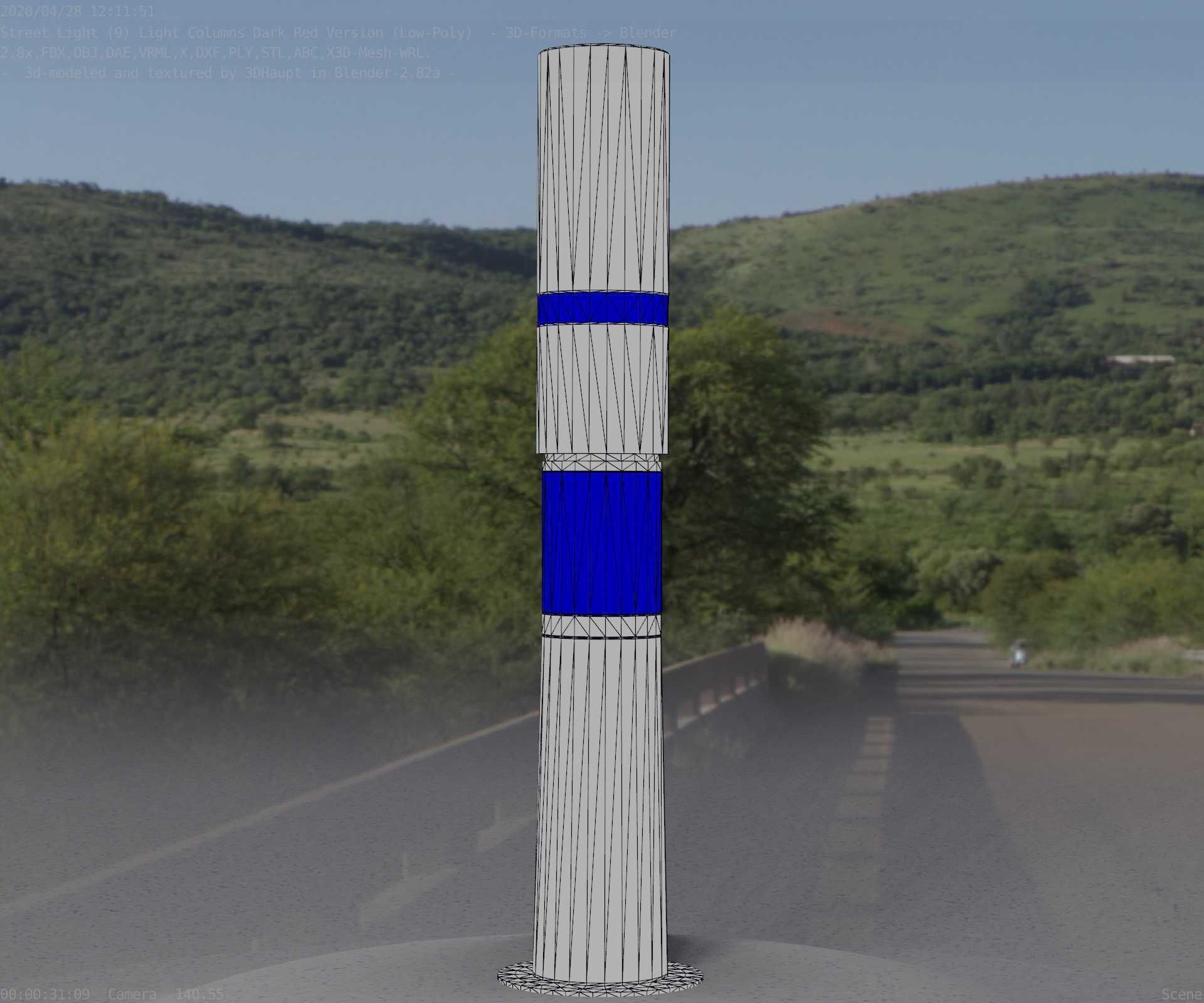 Dark Red Light-Column -8- Street-Light 9 Low-poly 3D model_69