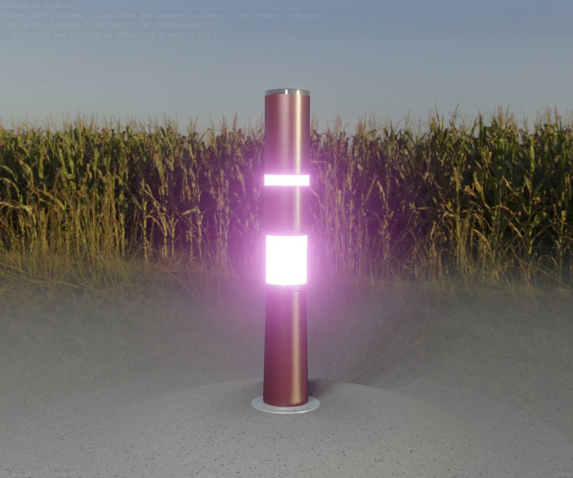 Dark Red Light-Column -8- Street-Light 9 Low-poly 3D model_99