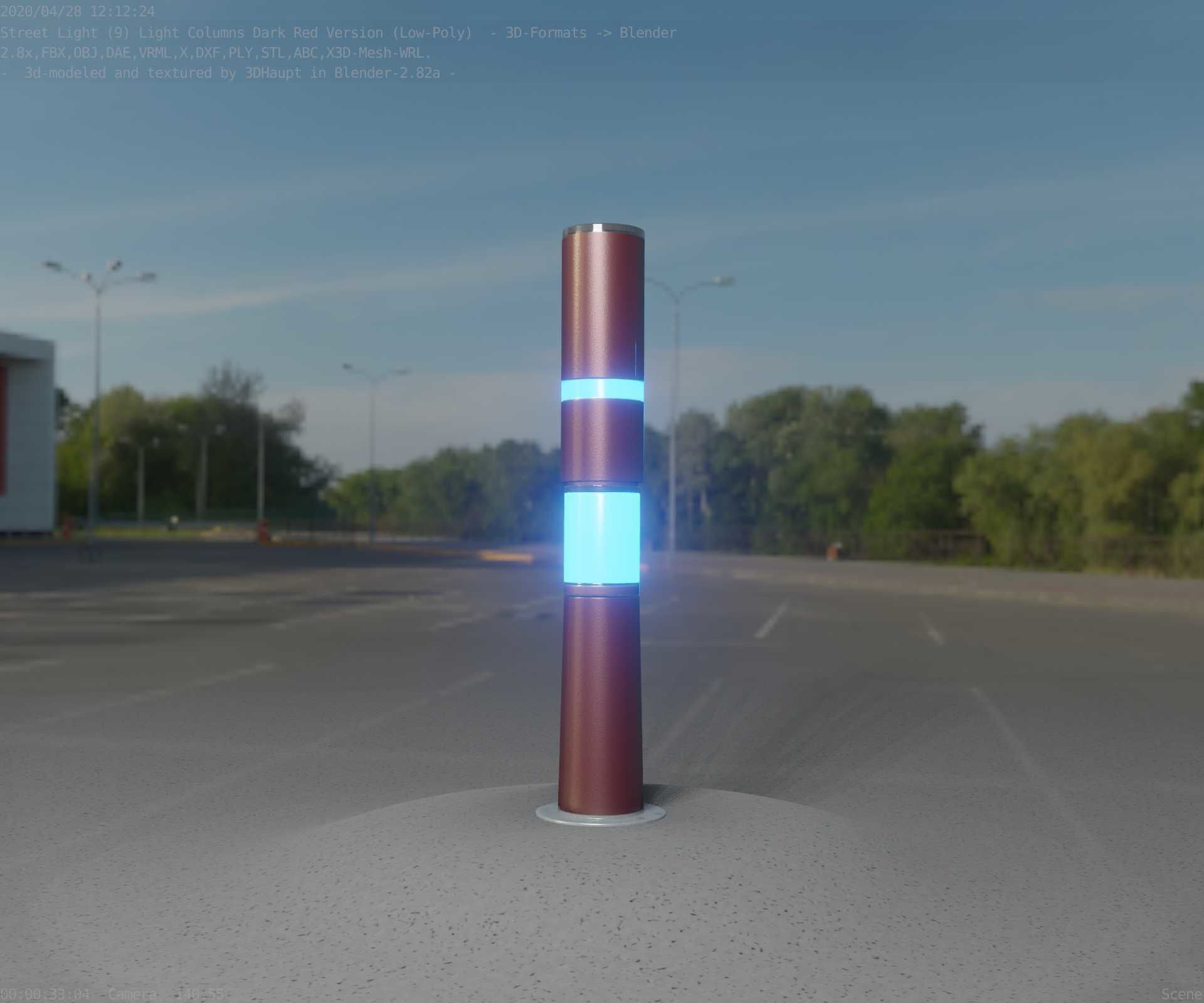 Dark Red Light-Column -8- Street-Light 9 Low-poly 3D model_13