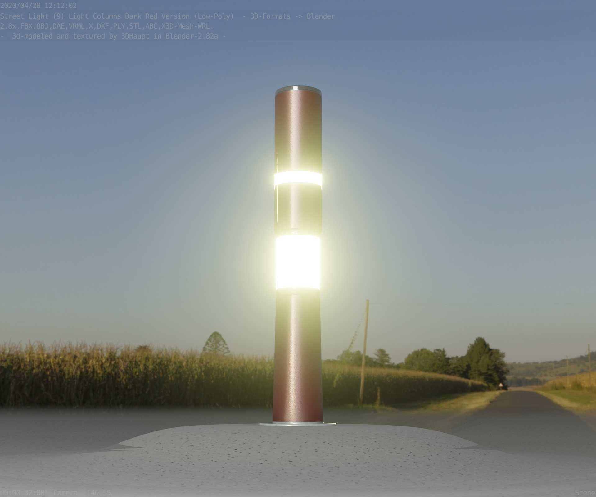 Dark Red Light-Column -8- Street-Light 9 Low-poly 3D model_77