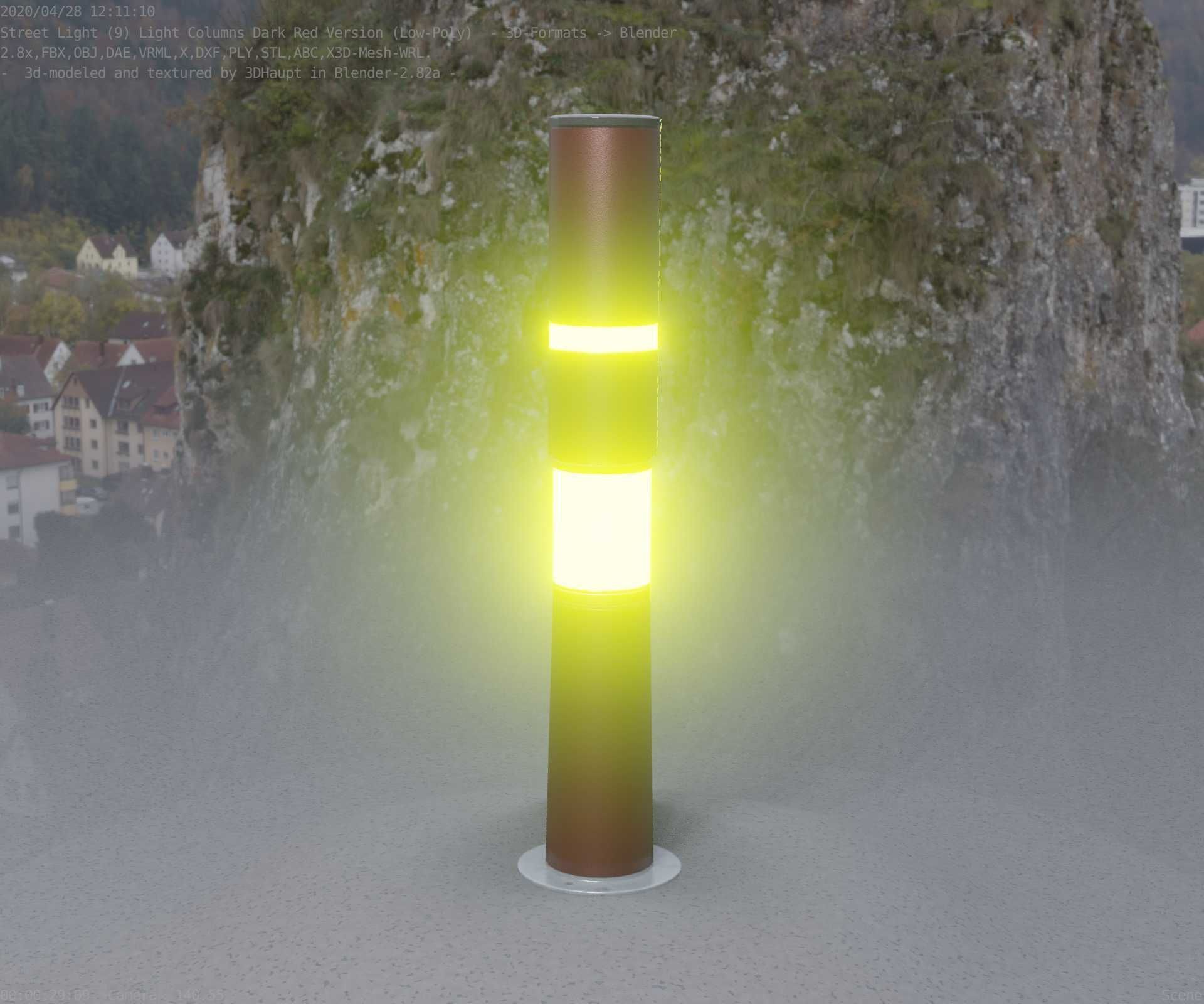 Dark Red Light-Column -8- Street-Light 9 Low-poly 3D model_21